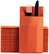 Moyes Home Terracotta Dinner Napkins with Silverware Pocket (50 Pack) - Linen-Feel Disposable Cloth-Like Paper Napkins for Fall Weddings, Thanksgiving