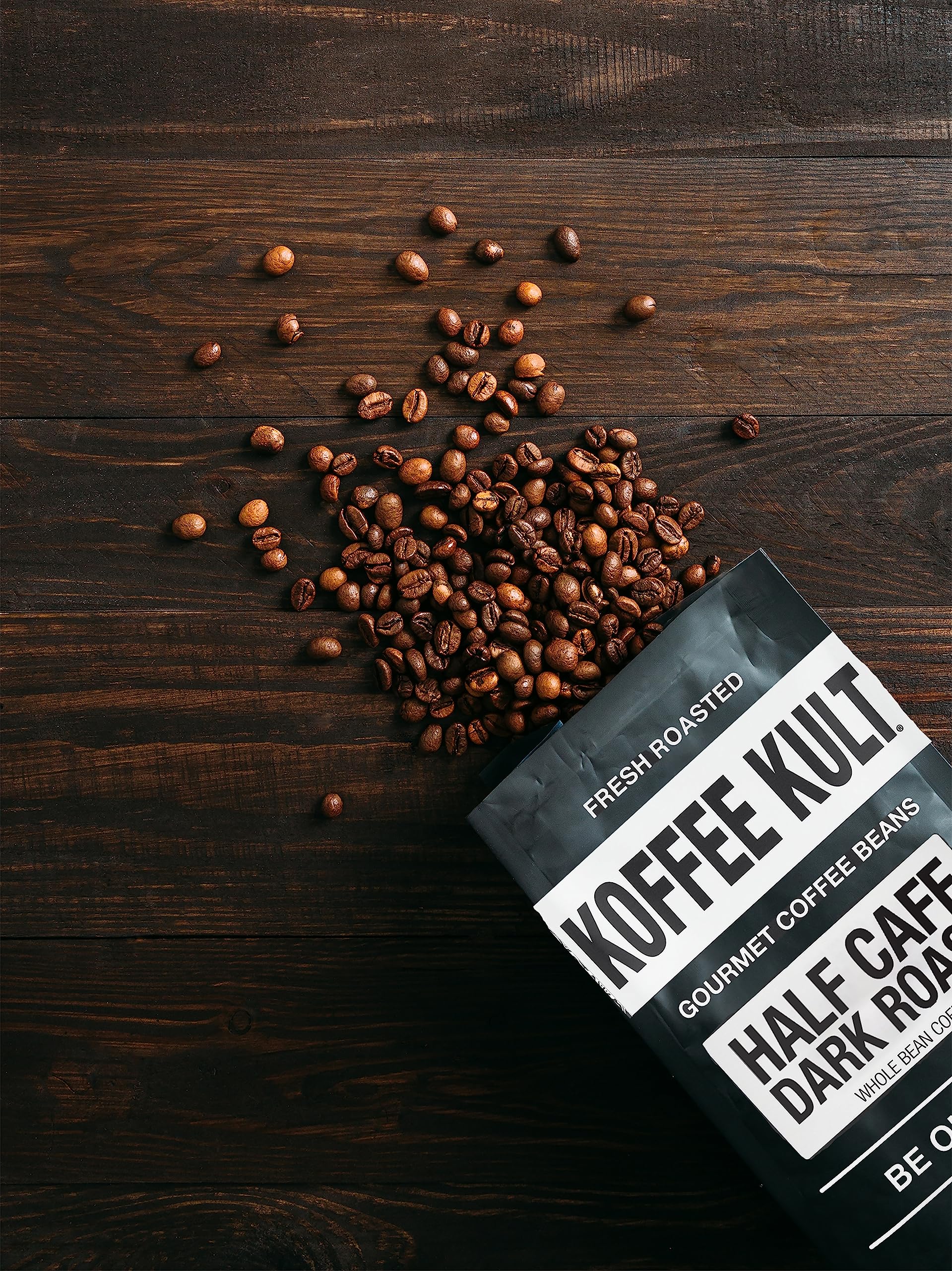 Koffee Kult Half Caff Coffee Whole Bean Dark Roast Half Caffeine Decaf Low Acid Naturally Decaffeinated (32oz, Ground)