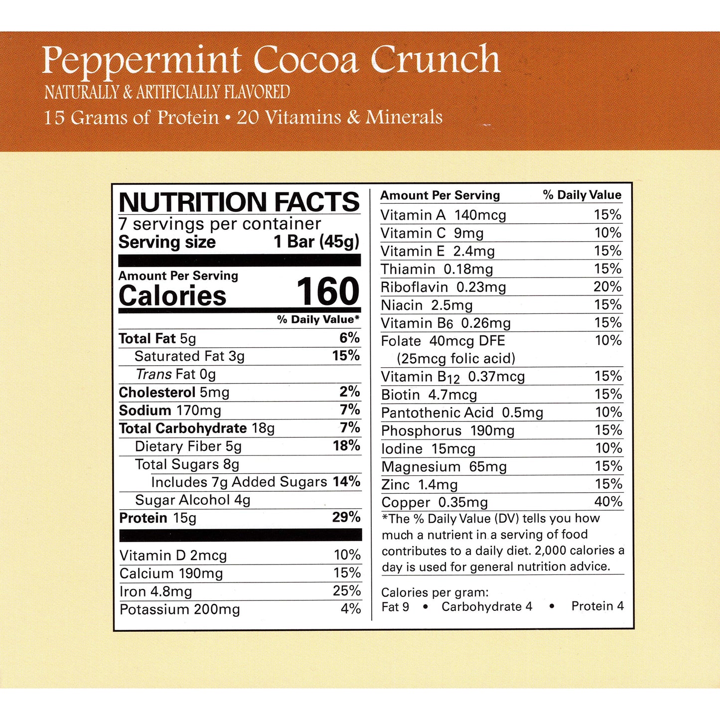 Weight Loss Systems - Meal Replacement Protein Bar - Peppermint Cocoa Crunch (7/Box) - High Protein - Low Fat - Kosher
