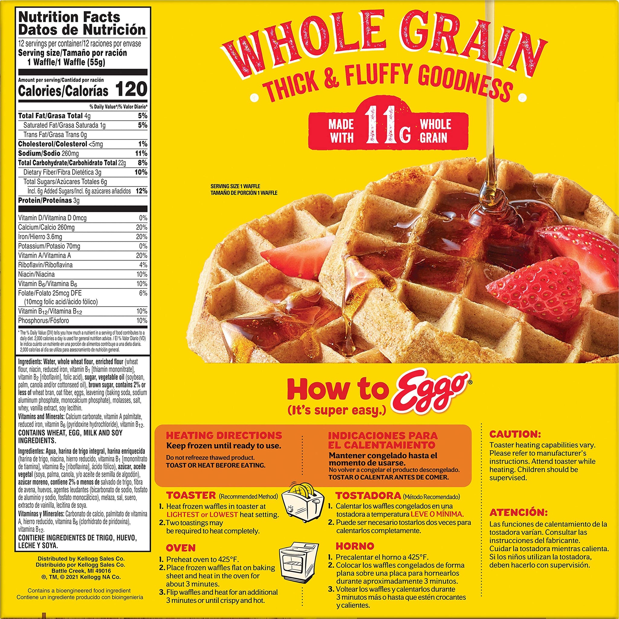 Eggo Thick and Fluffy Frozen Waffles, Frozen Breakfast, Whole Grain Waffles, Original, 23.2oz Box (12 Waffles)