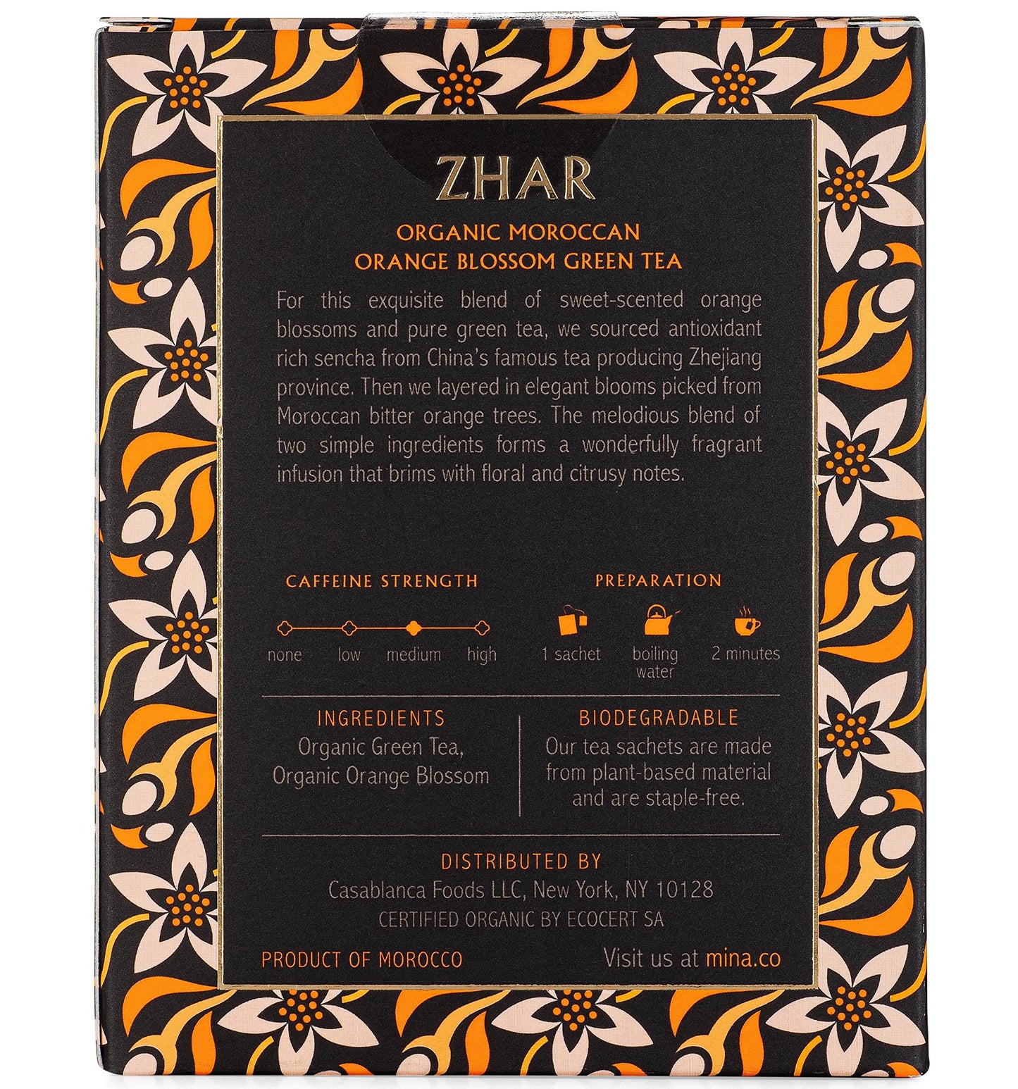 Mina Organic Moroccan Orange Blossom Green Tea, 15 CT