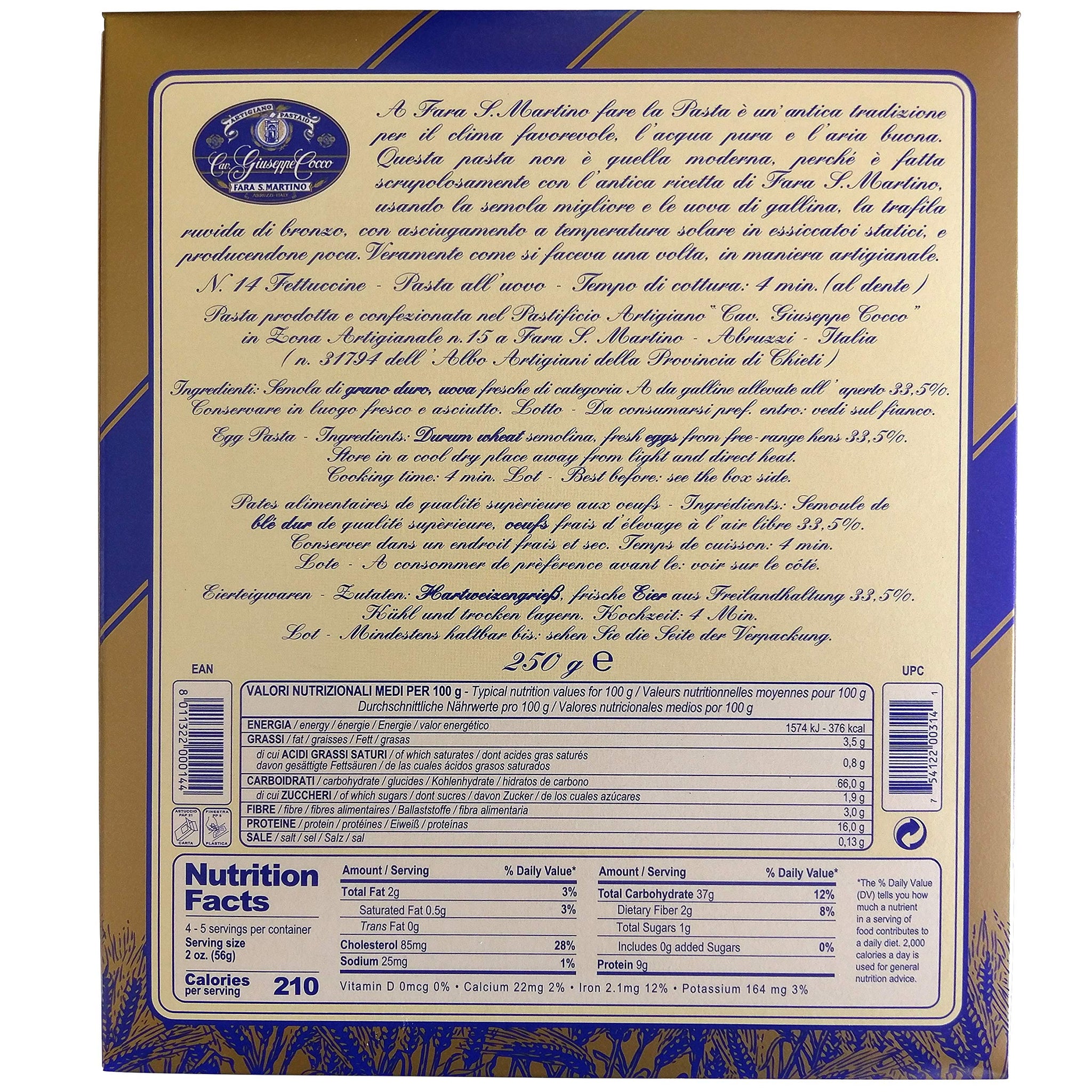 Cav. Giuseppe Cocco Egg Fettuccine 8.8 oz (250 gm) - 2-Pack