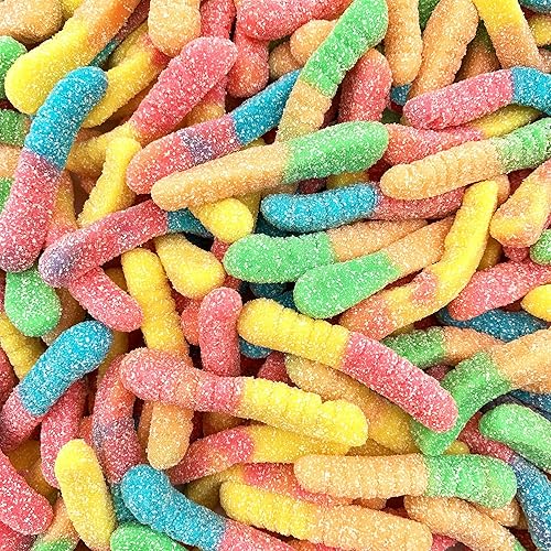 Sour Gummy Worms | 1 Pound Bag of Neon Gummy Worms Candy | Classic Sanded Gummies for Parties, Goodie Bags, Snacking & Candy Buffets | Assorted Fruit