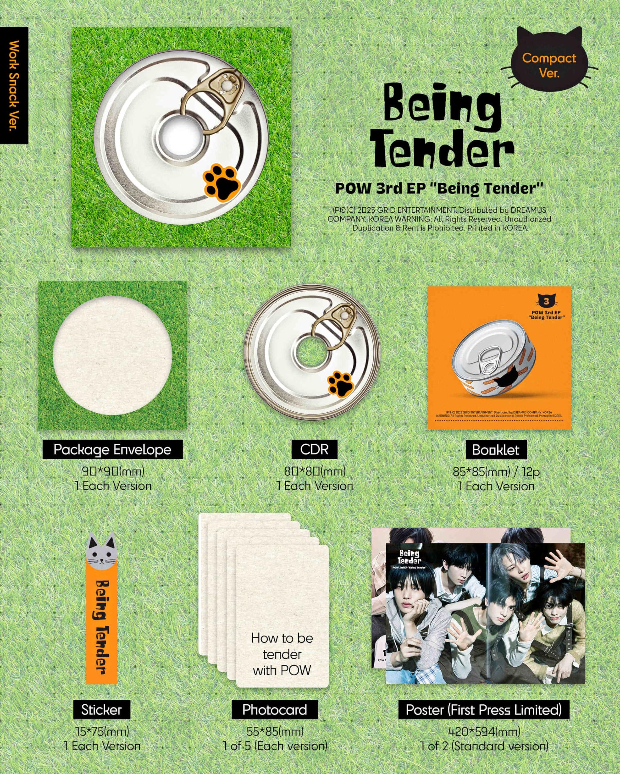 POW Album - Being Tender Daily Snack + Work Snack ver Full SET Compact ver+Pre Order Benefits+BolsVos Exclusive K-POP Giveaways Package