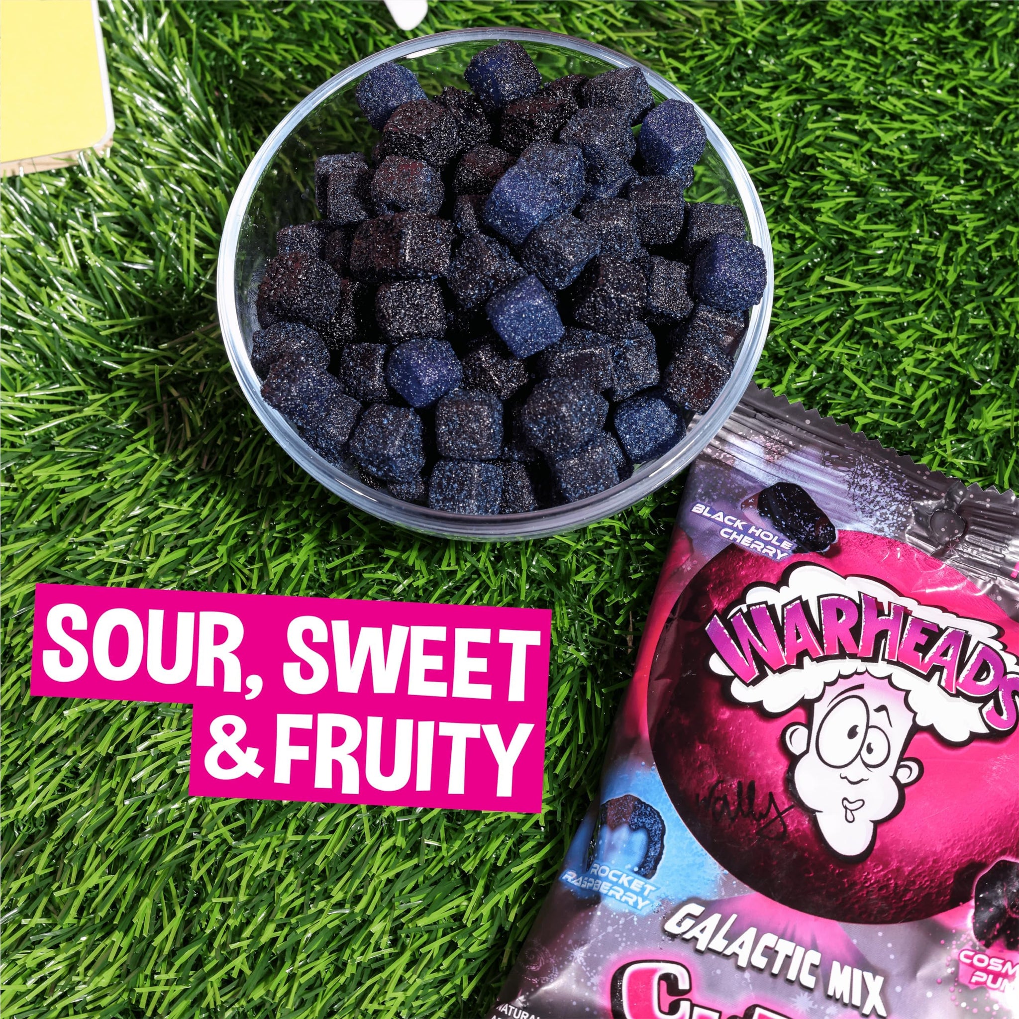 WARHEADS Galactic Mix Cubes - Sour Sweet & Fruity Chewy Candy - Black Hole Cherry, Rocket Raspberry & Cosmic Punch Flavors - 4.5 oz. Bag