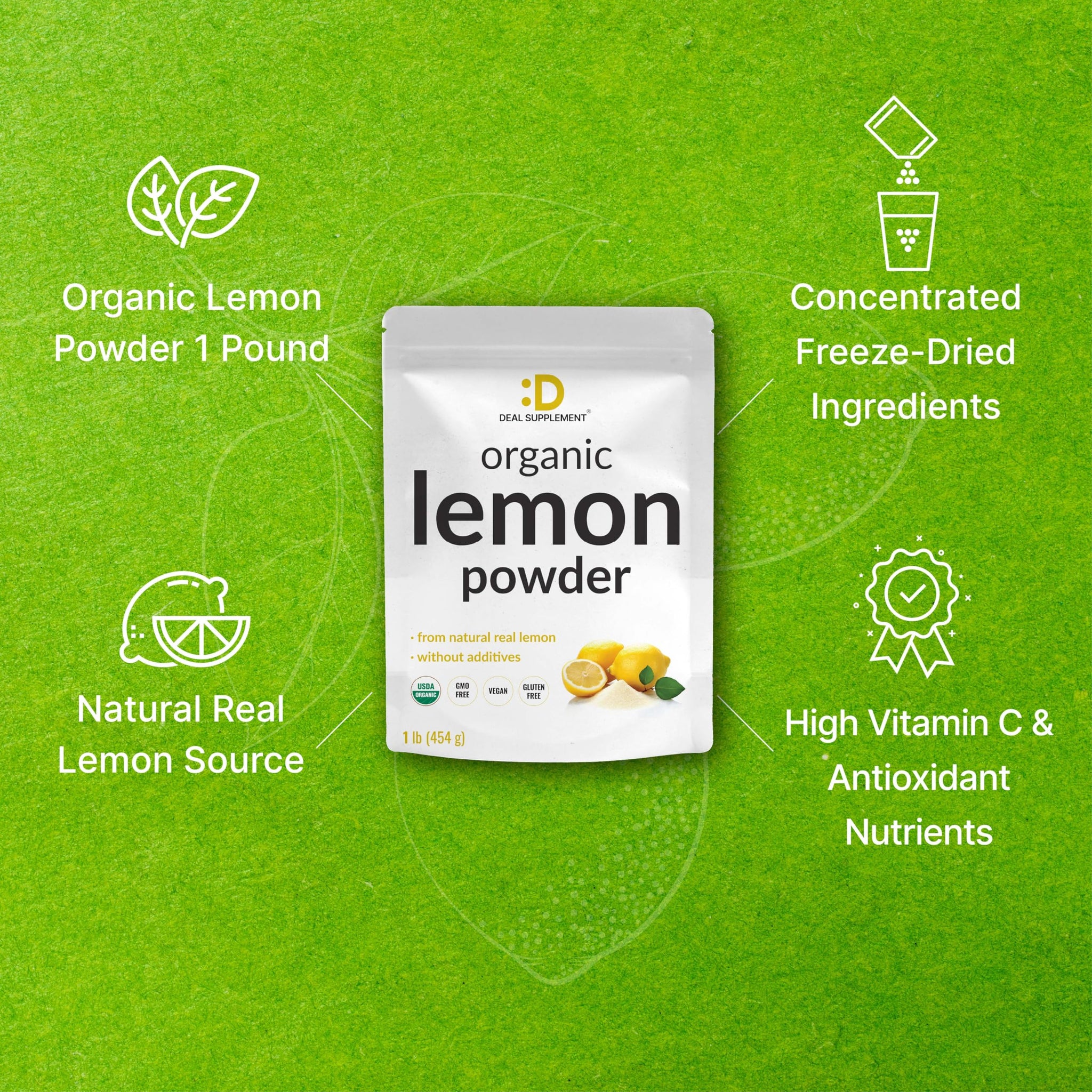 Organic Lemon Powder, 1lb - Real Freeze-Dried Source - Rich in Essential Vitamin C - Natural Immune Support - Raw Lemon Juice Flavor & Aroma