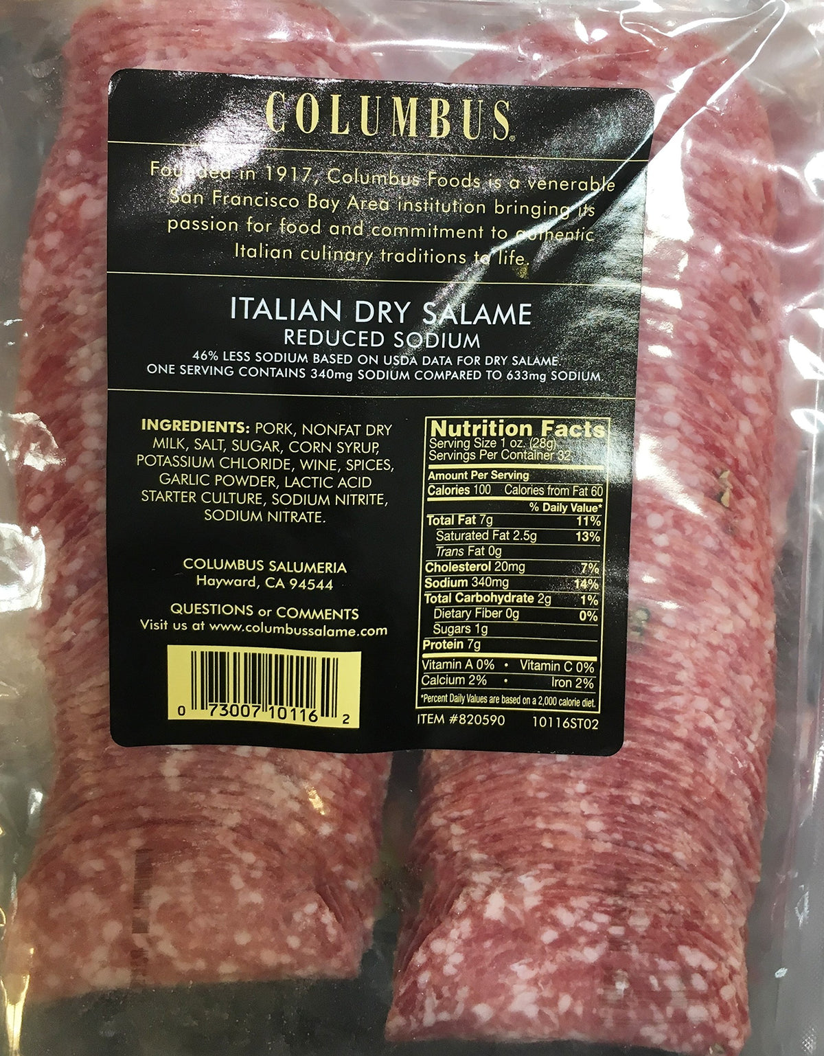 32oz Columbus Italian Dry Salami, Reduced Sodium, Sliced, Pack of 1