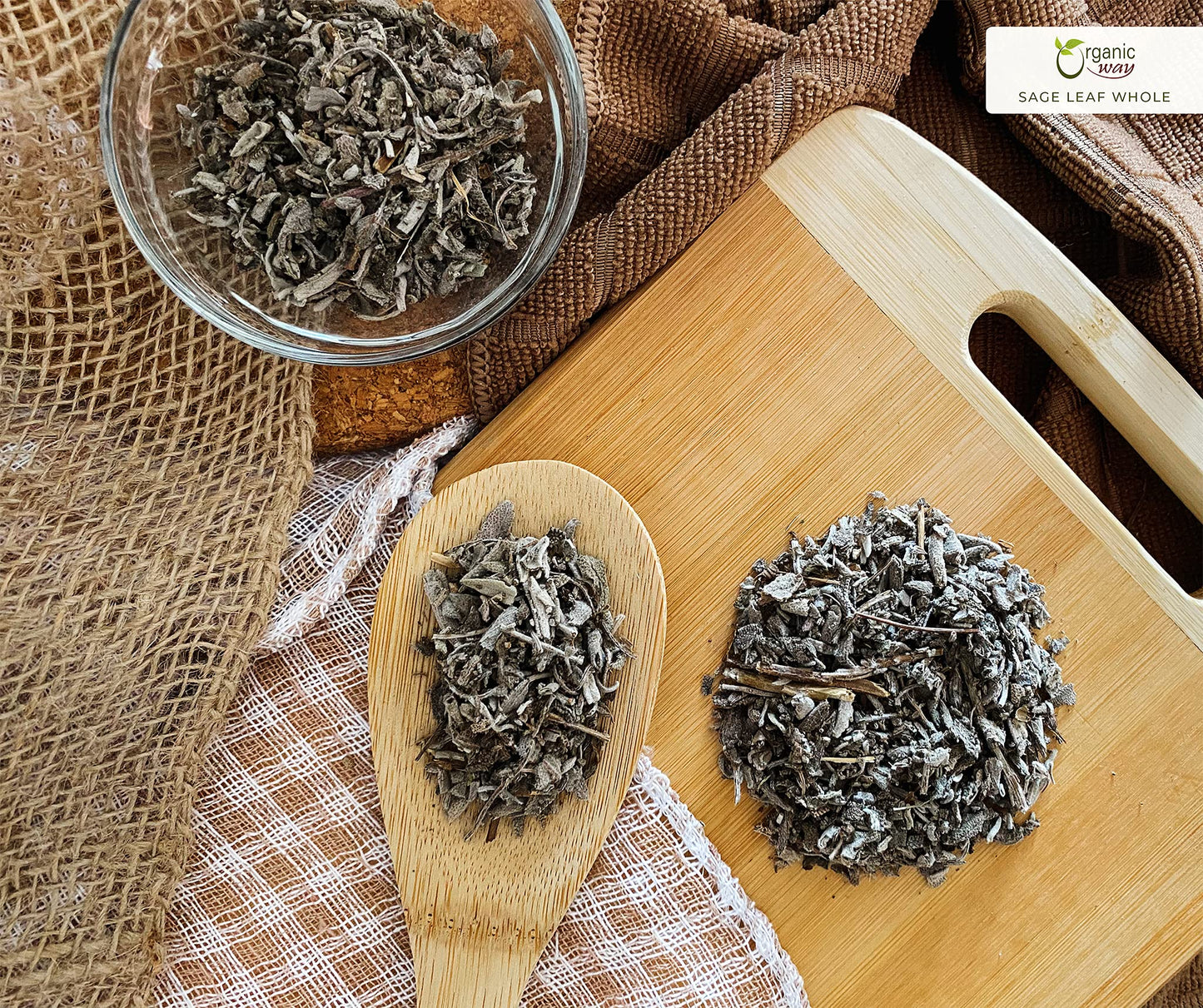 Organic Way Dried Sage Leaf Whole (Salvia officinalis) - European Wild-Harvest | Organic & Kosher Certified | Vegan, Non GMO & Gluten Free | USDA