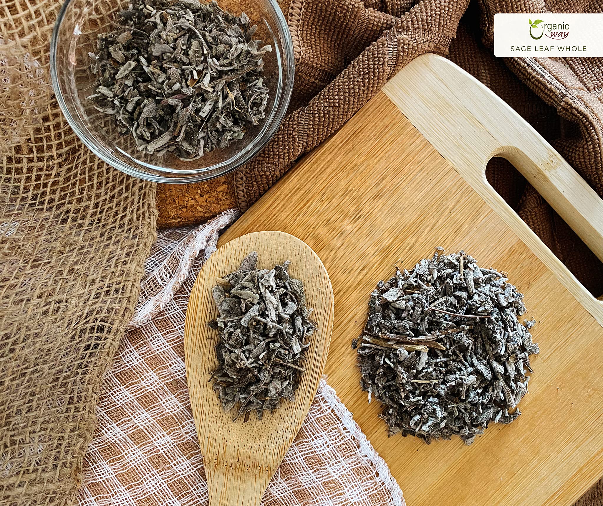 Organic Way Dried Sage Leaf Whole (Salvia officinalis) - European Wild-Harvest | Organic & Kosher Certified | Vegan, Non GMO & Gluten Free | USDA