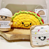 positive crochet Taco Easter Basket Essentials Stuffers, 3PCS Emotional Support Tart Coffee with Positive Card ,Desk Decoration Crochet Birthday Gifts
