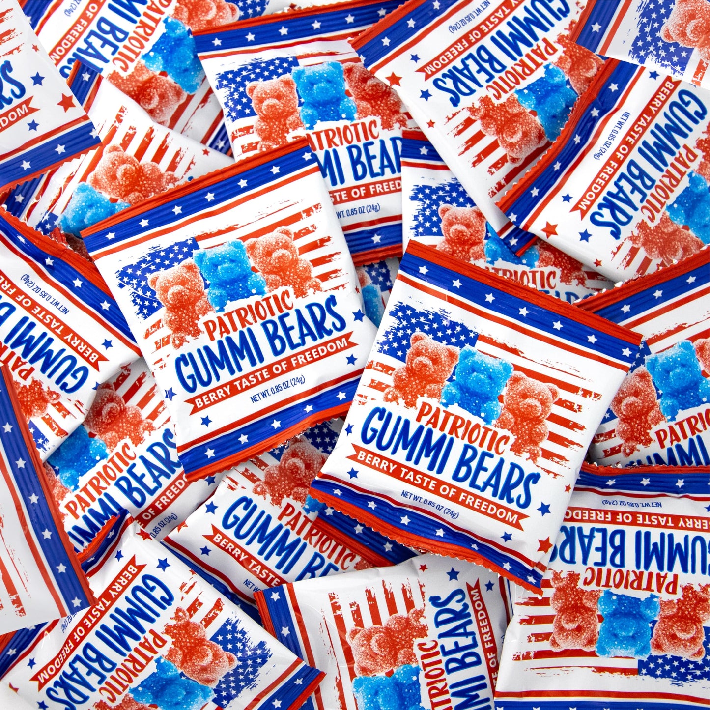 Patriotic Candy | 12 Packs | 4th of July Candy Individually Wrapped | Sour Bears Gummy Candy | Blue Raspberry & Strawberry Flavors | Red & Blue