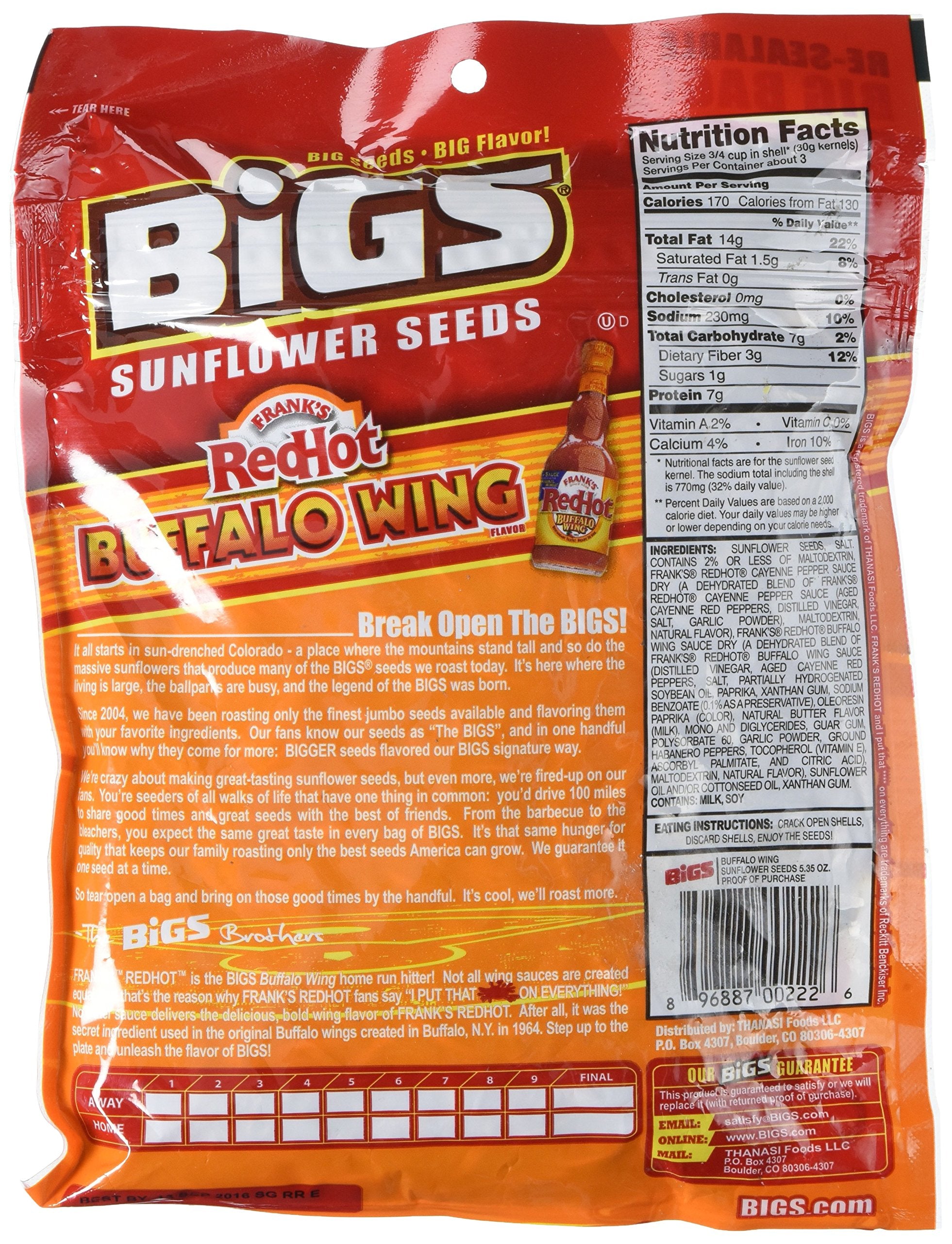 BIGS Bold and Tangy Buffalo Wing Sunflower Seeds 5.35 Ounces