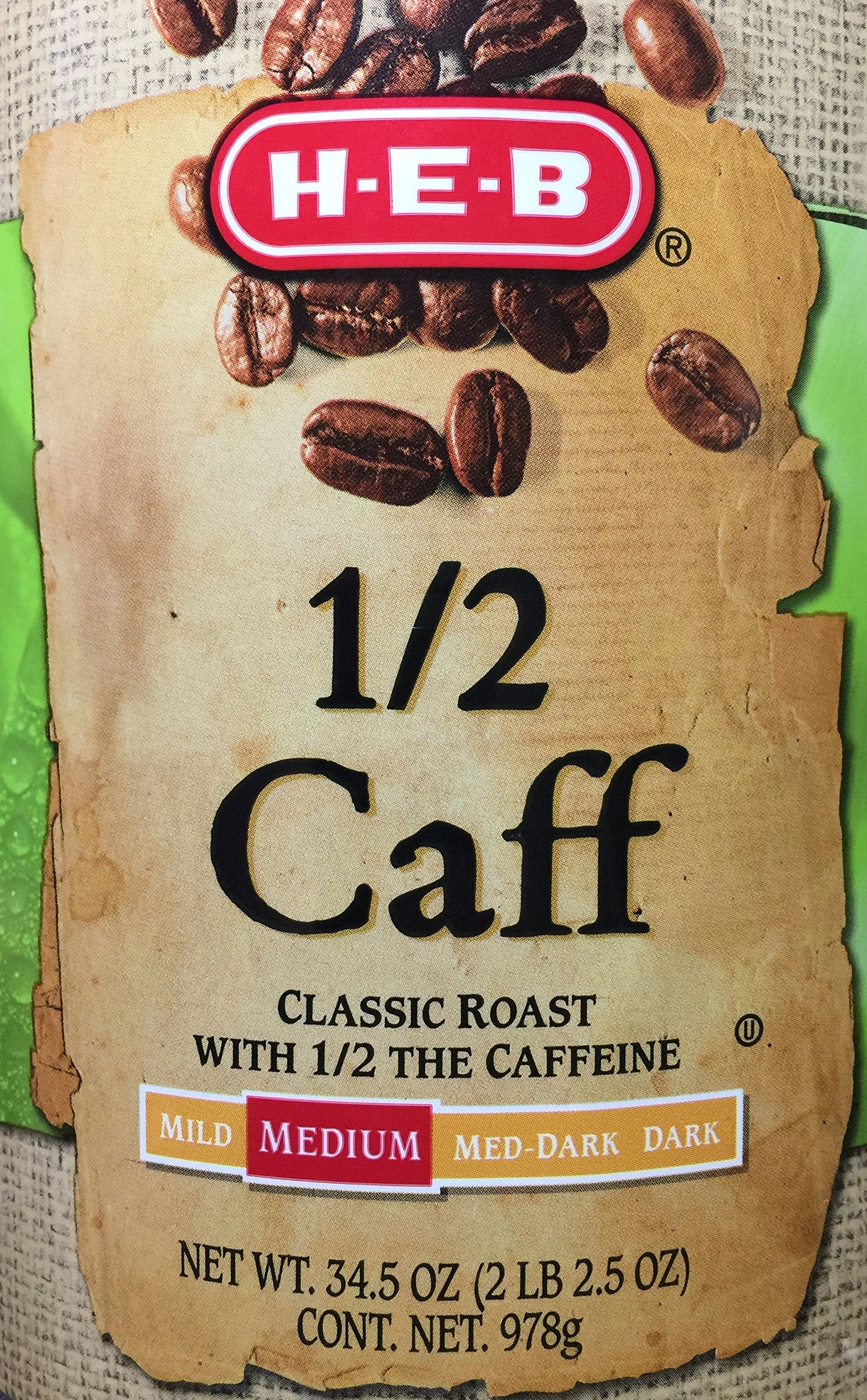 H?E?B 1/2 Caff Classic Roast Medium Roast Ground Coffee - 34.5 oz