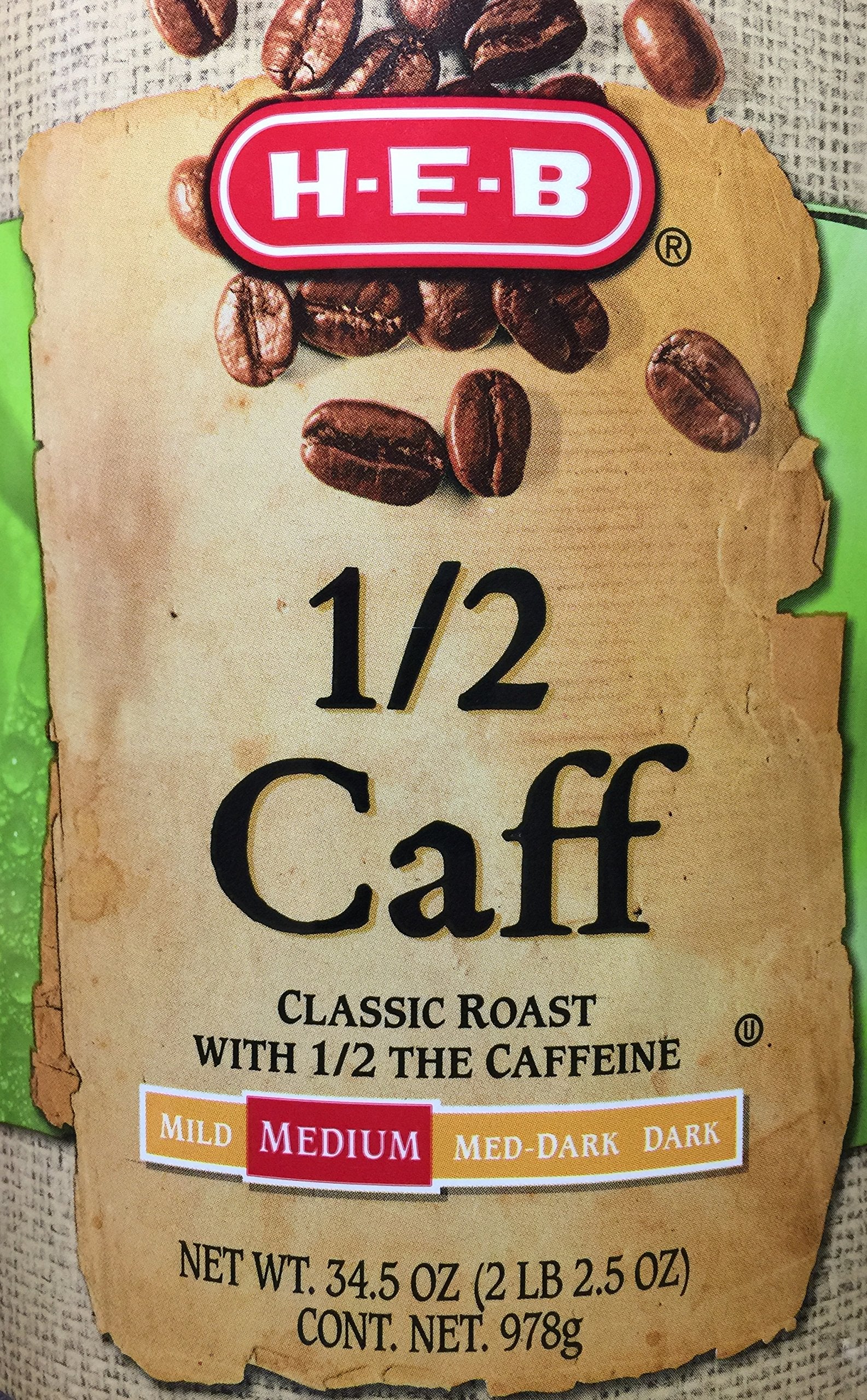 H?E?B 1/2 Caff Classic Roast Medium Roast Ground Coffee - 34.5 oz