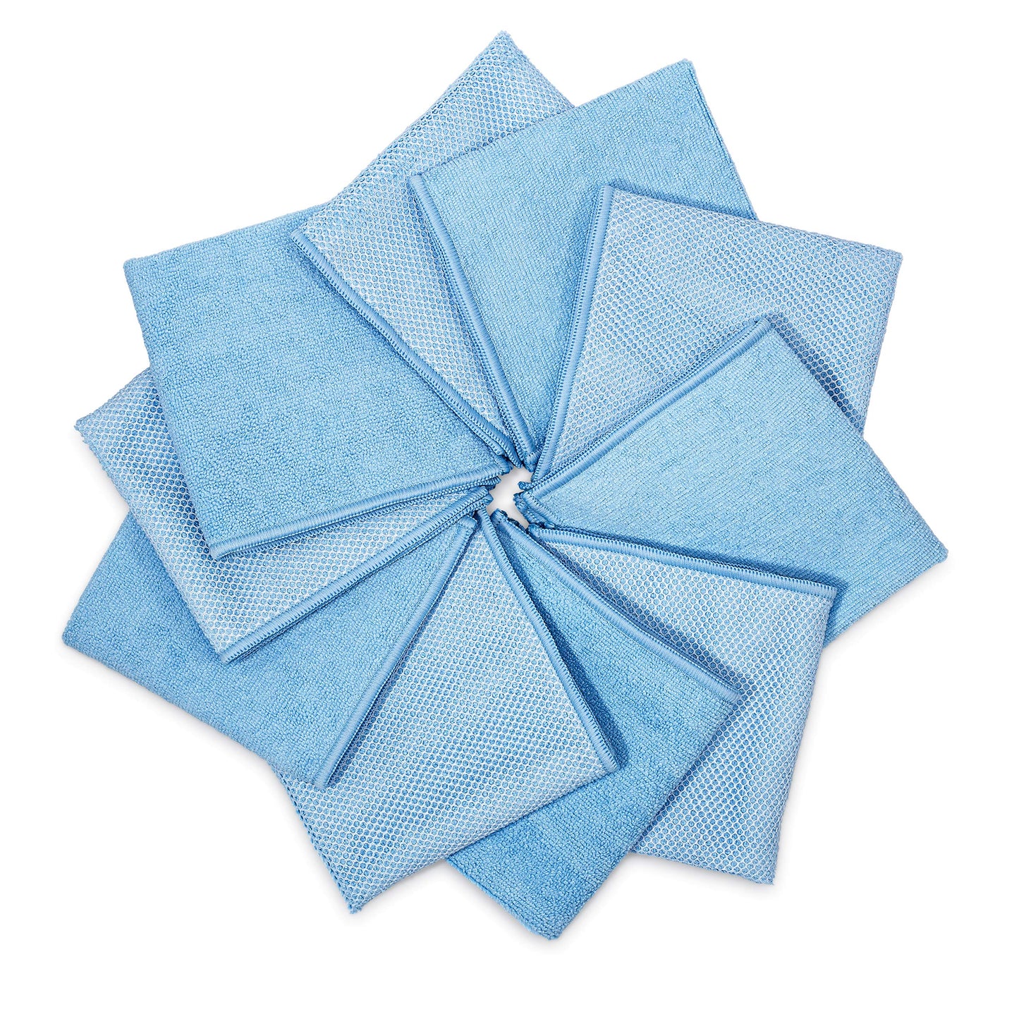 Zflow Microfiber Dish Cleaning Cloth in Blue - Dish Rags Kitchen Cleaning Cloths with Poly Scour Mesh Scrubbing Side - 10 Pack 12"x12"…