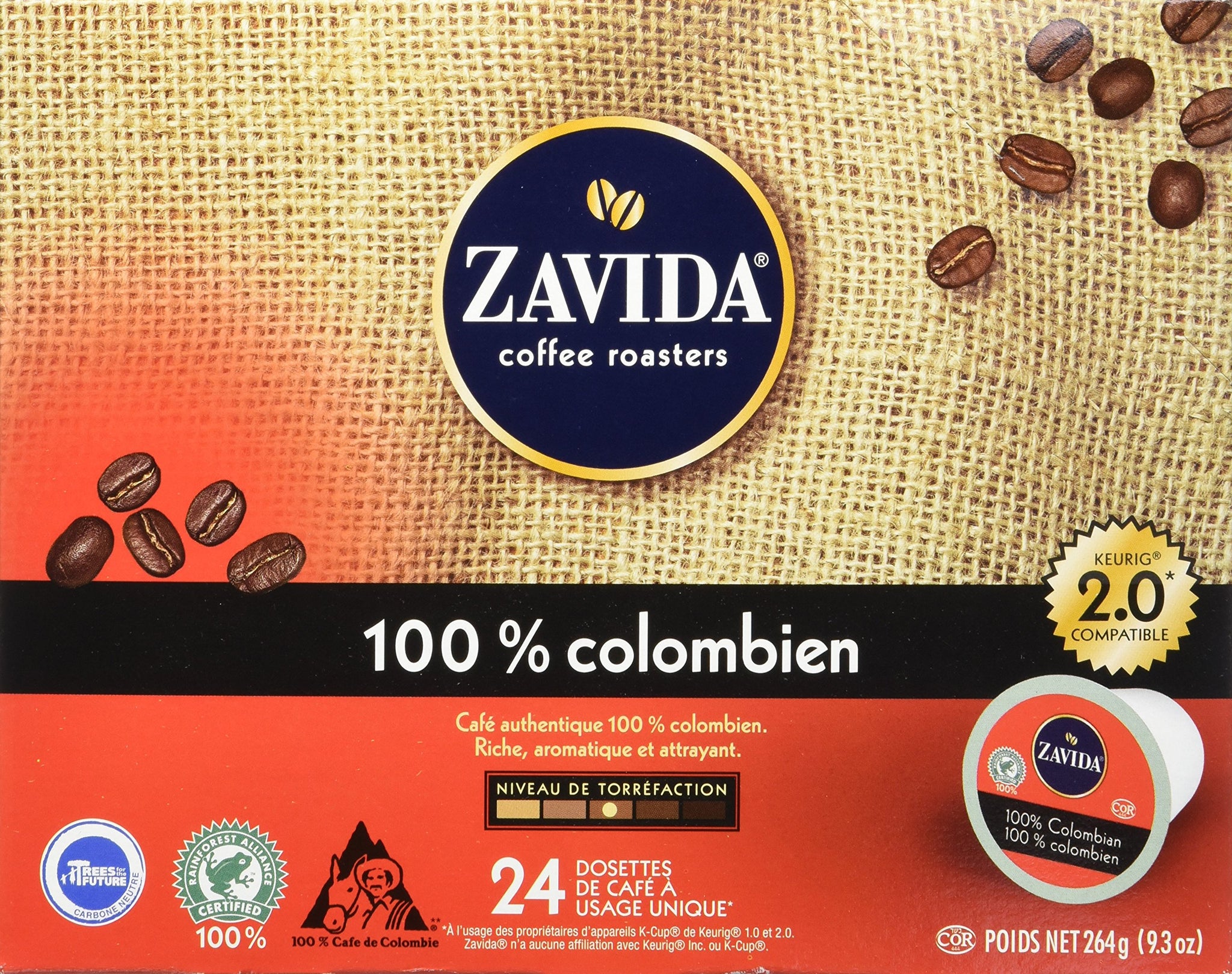 Zavida Coffee Roasters 100-Percent Colombian Coffee Capsule, Compatible with Keurig K-Cup Brewers, 24-Count