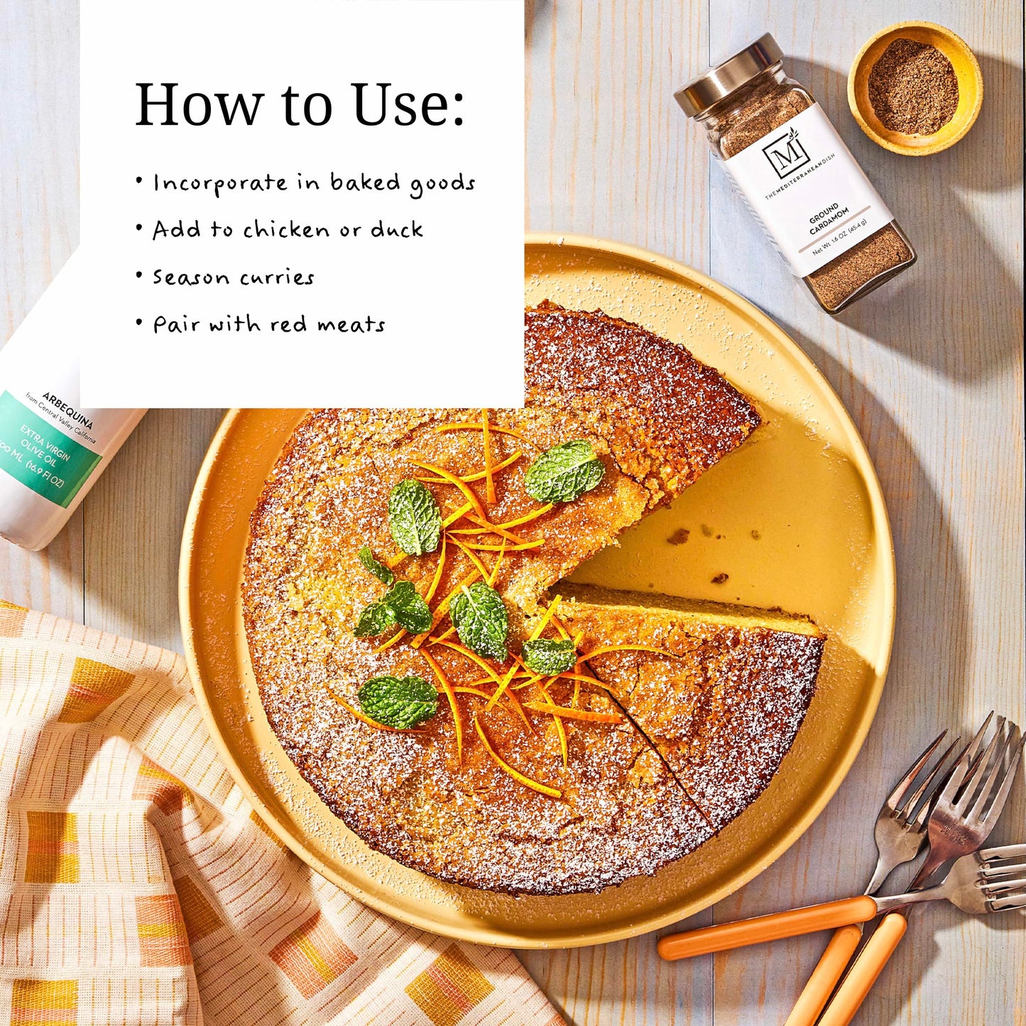 The Mediterranean Dish Cardamom Ground - Sweet, Pungent, Lemony Spice for Cooking and Baking - Gourmet Chef Essential - Rustic, Old World Spice - 1.6