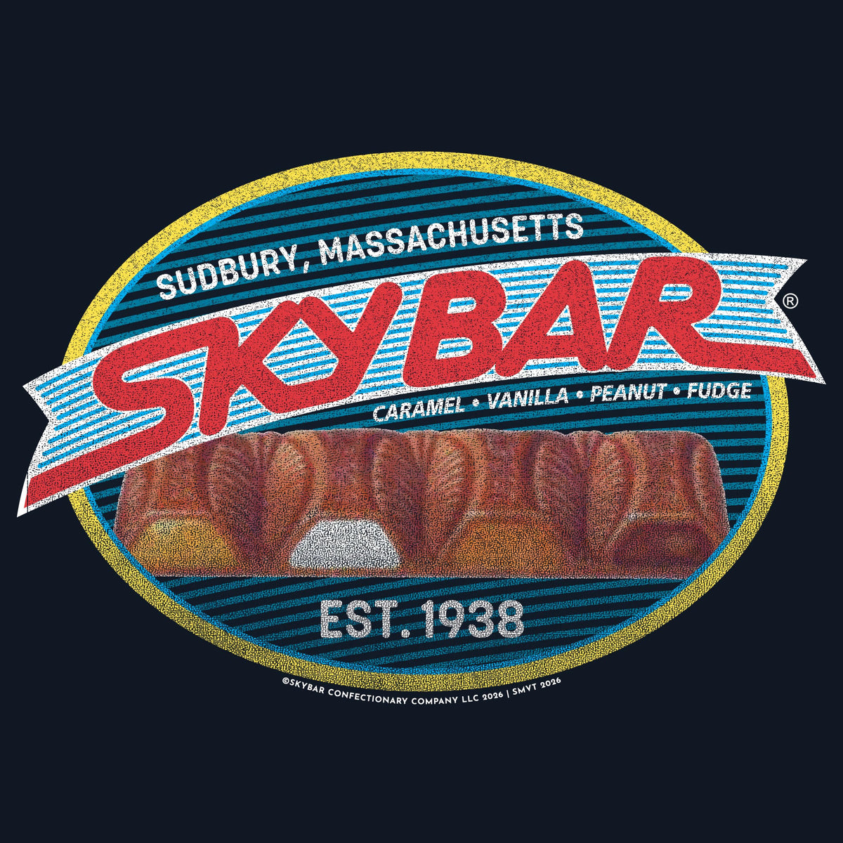 SkyBar® Candy Bar Flavors Caramel Vanilla Peanut Fudge Vintage Graphic T-Shirt - Retro Chocolate Candy Tee, 3X-Large