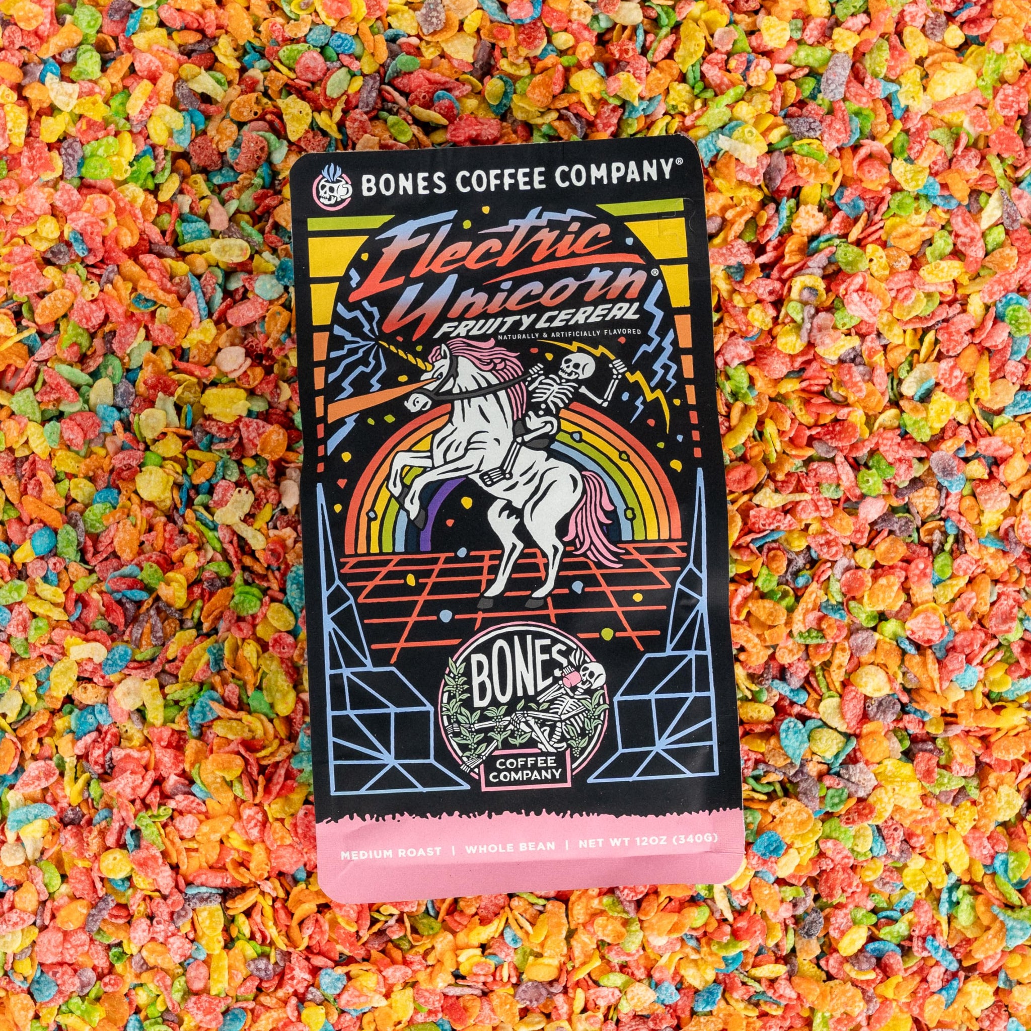 Bones Coffee Company Electric Unicorn, Fruity Cereal With Milk Flavored Coffee, Medium Roast Low Acid Arabica Beans Compatible with Auto drip