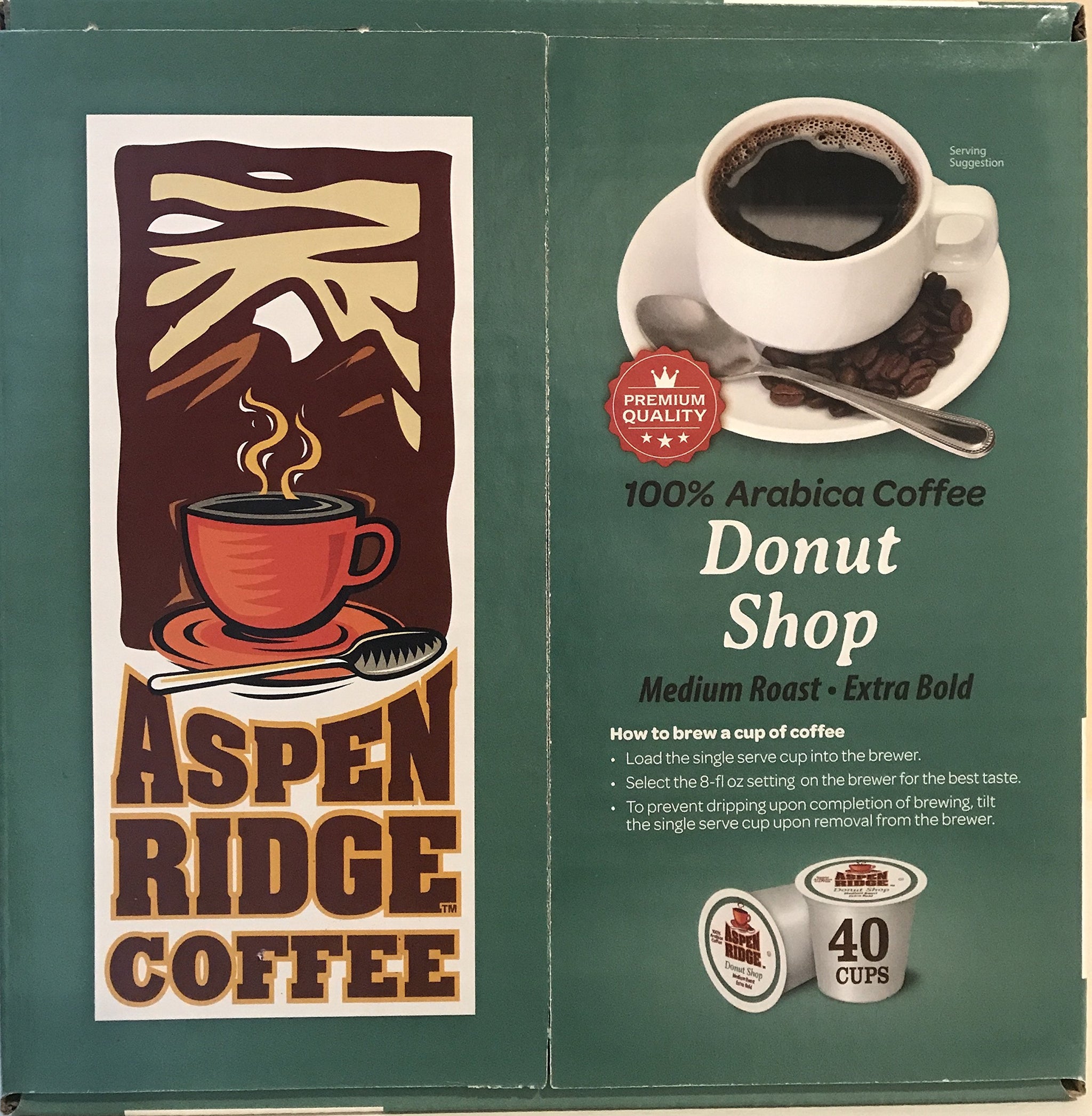 Aspen Ridge Coffee K Cups - Donut Shop Single Serve Coffee Medium Roast, Extra Bold - 40 Count