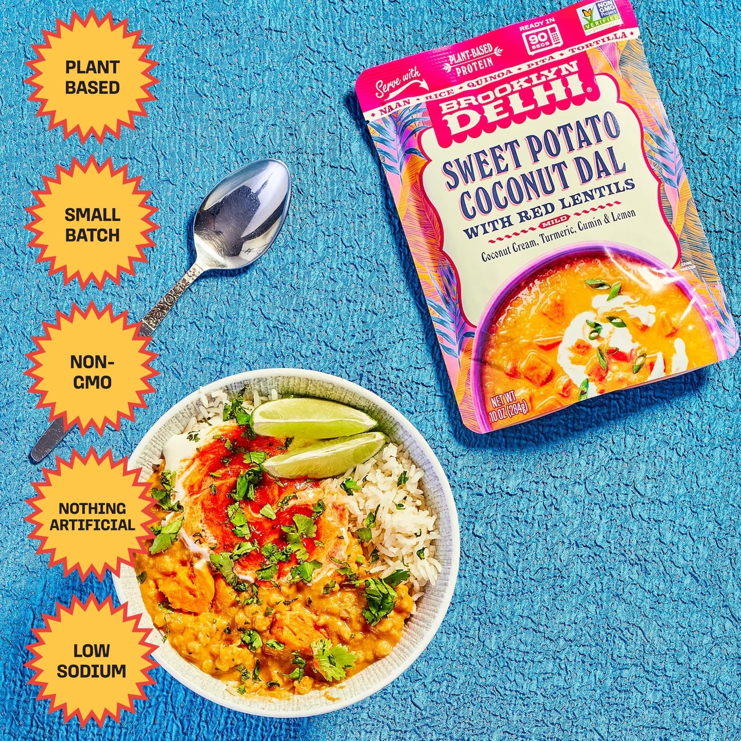 Brooklyn Delhi Sweet Potato Coconut Dal Pouches - Ready to Eat, Microwavable Entree - Vegan, Gluten Free, Non-GMO - 10oz, Pack of 1