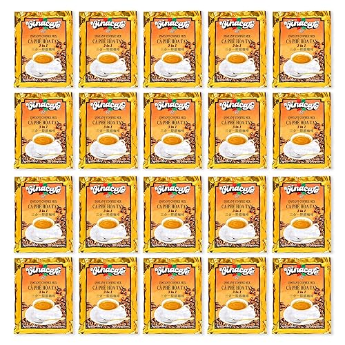 Vinacafe 400 Cts Vietnamese Instant Coffee Mix 3 in 1 Single Serves (Pack of 20 | 20 Sachets Per Bag) Balanced Medium Roast Coffee Mix for Quick