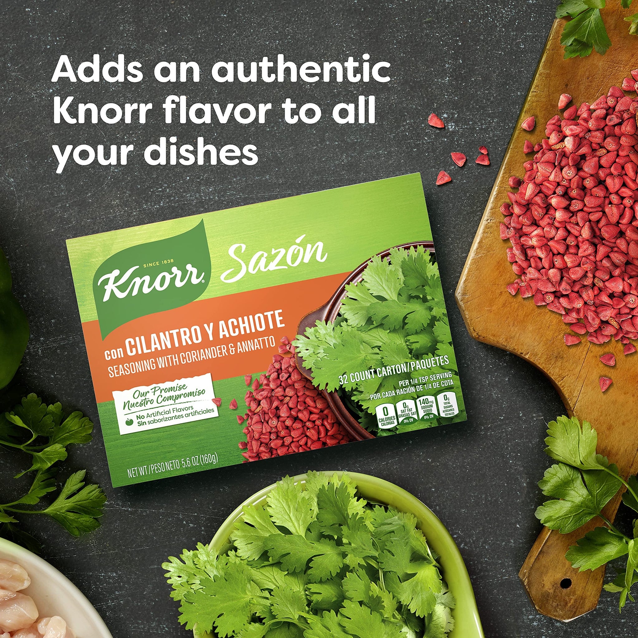 Knorr Sazón Flavorful Seasoning for Sauce, Meat, Poultry, Fish, Seafood, Stews, Rice, Beans, and Other Dishes Cilantro and Achiote No Artificial