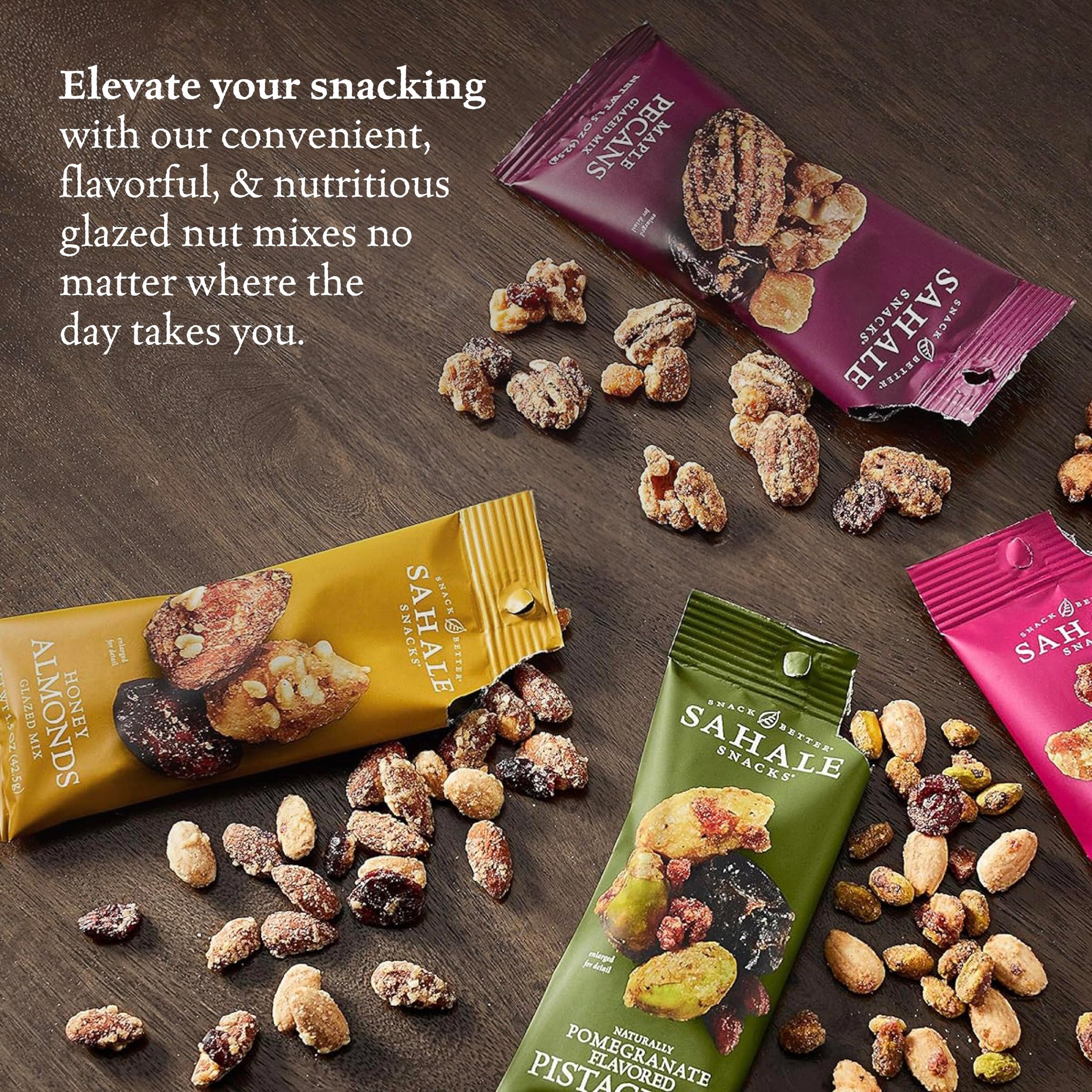 Sahale Snacks Glazed Mix Nut Blend Variety Pack, 1.5 Oz Grab & Go Bags (12 Total Packs) - Four Different Dry-Roasted Deluxe Mixed Nuts Blends Included