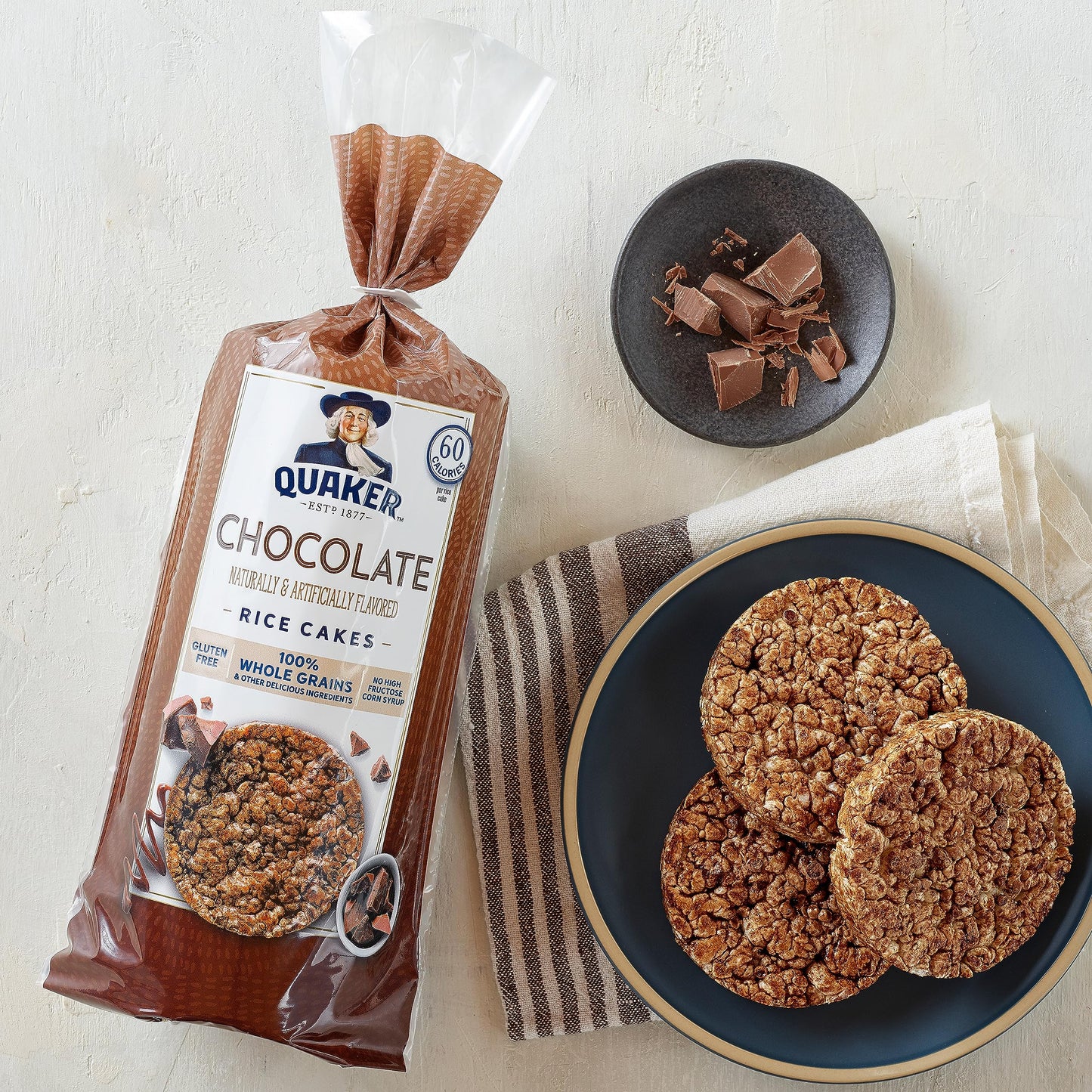 Quaker Large Rice Cakes, Chocolate, 7.23 oz Bags, (3 Pack), Gluten Free, Whole Grain, No Added Colors