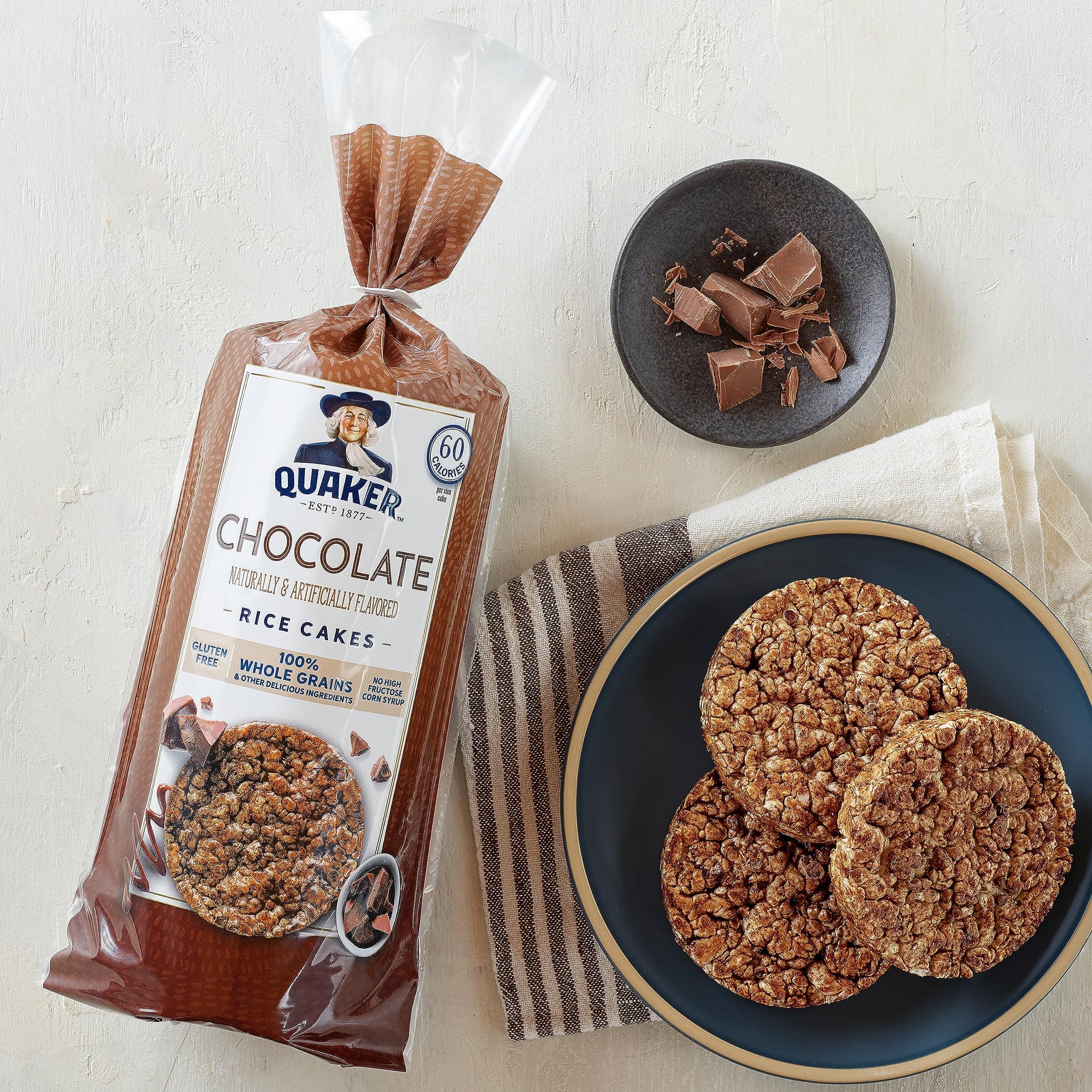 Quaker Large Rice Cakes, Chocolate, 7.23 oz Bags, (3 Pack), Gluten Free, Whole Grain, No Added Colors