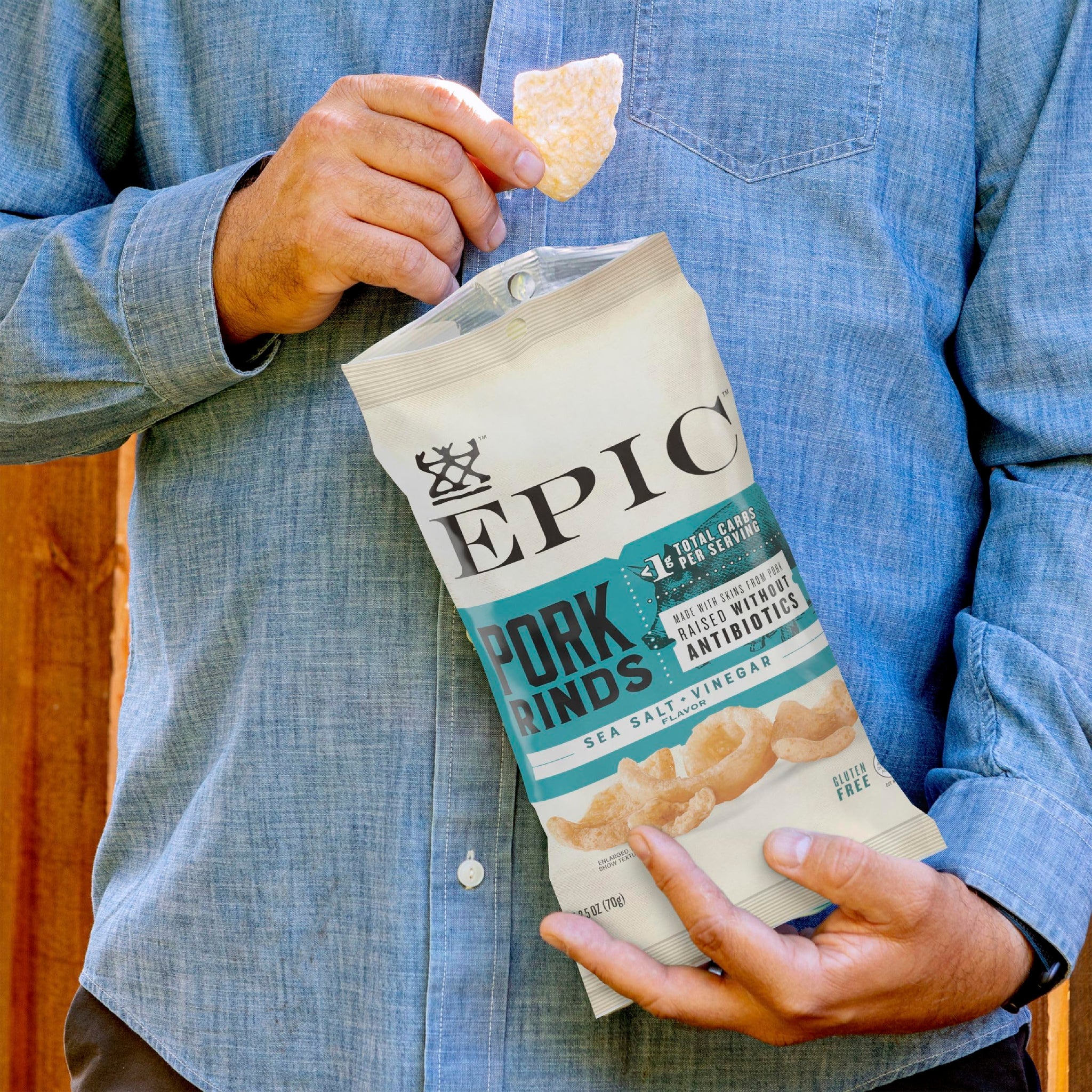 EPIC Sea Salt and Vinegar Pork Rinds, Keto Friendly, Protein Snacks, 2.5 oz