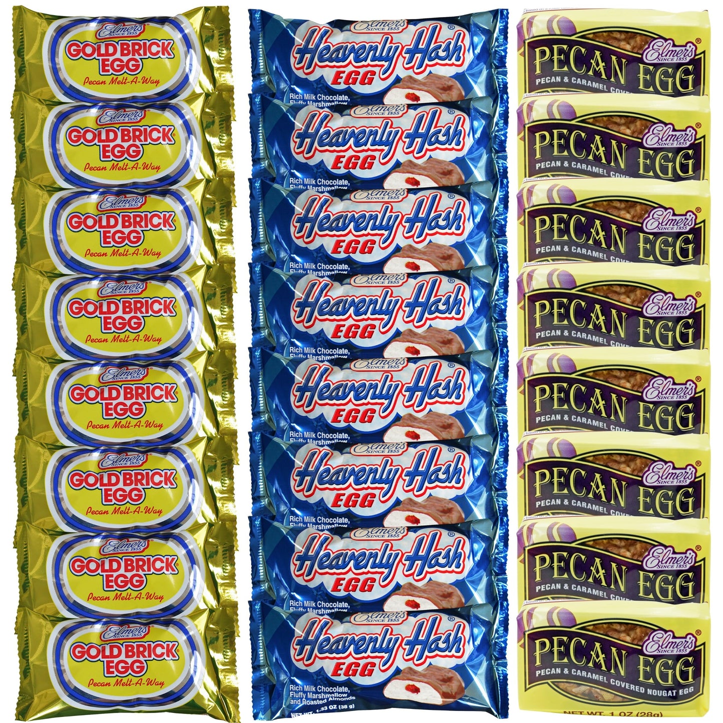 Elmer's Heavenly Hash Eggs (8), Gold Bricks Eggs (8), Pecan Eggs(8)