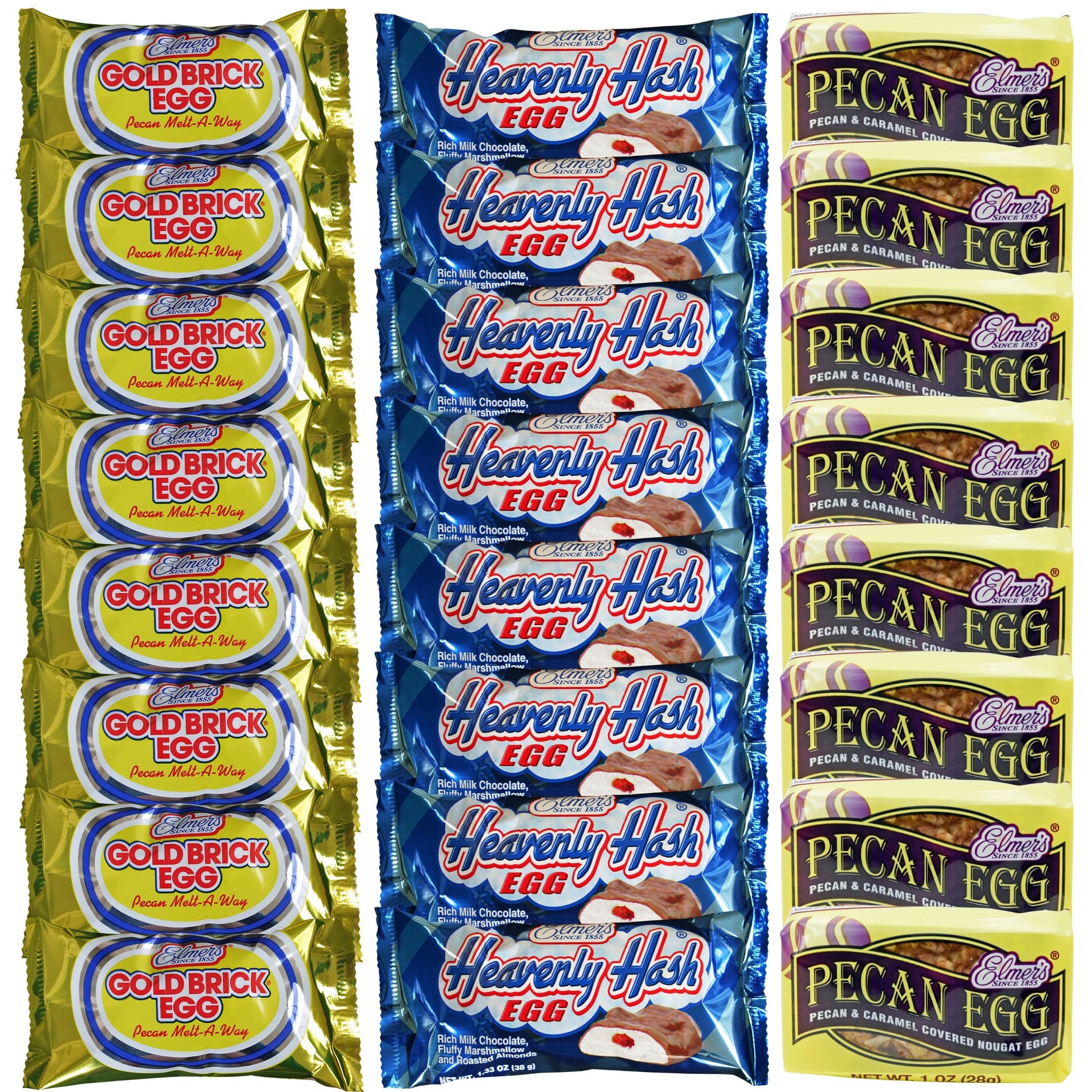 Elmer's Heavenly Hash Eggs (8), Gold Bricks Eggs (8), Pecan Eggs(8)