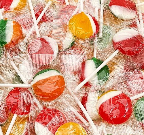 Fruit Lollipops - 2 Pound Bulk Pack (80 Count) - Assorted Fruit Flavored Hard Candy - Hard Candy Individually Wrapped - Flat Suckers for Parties