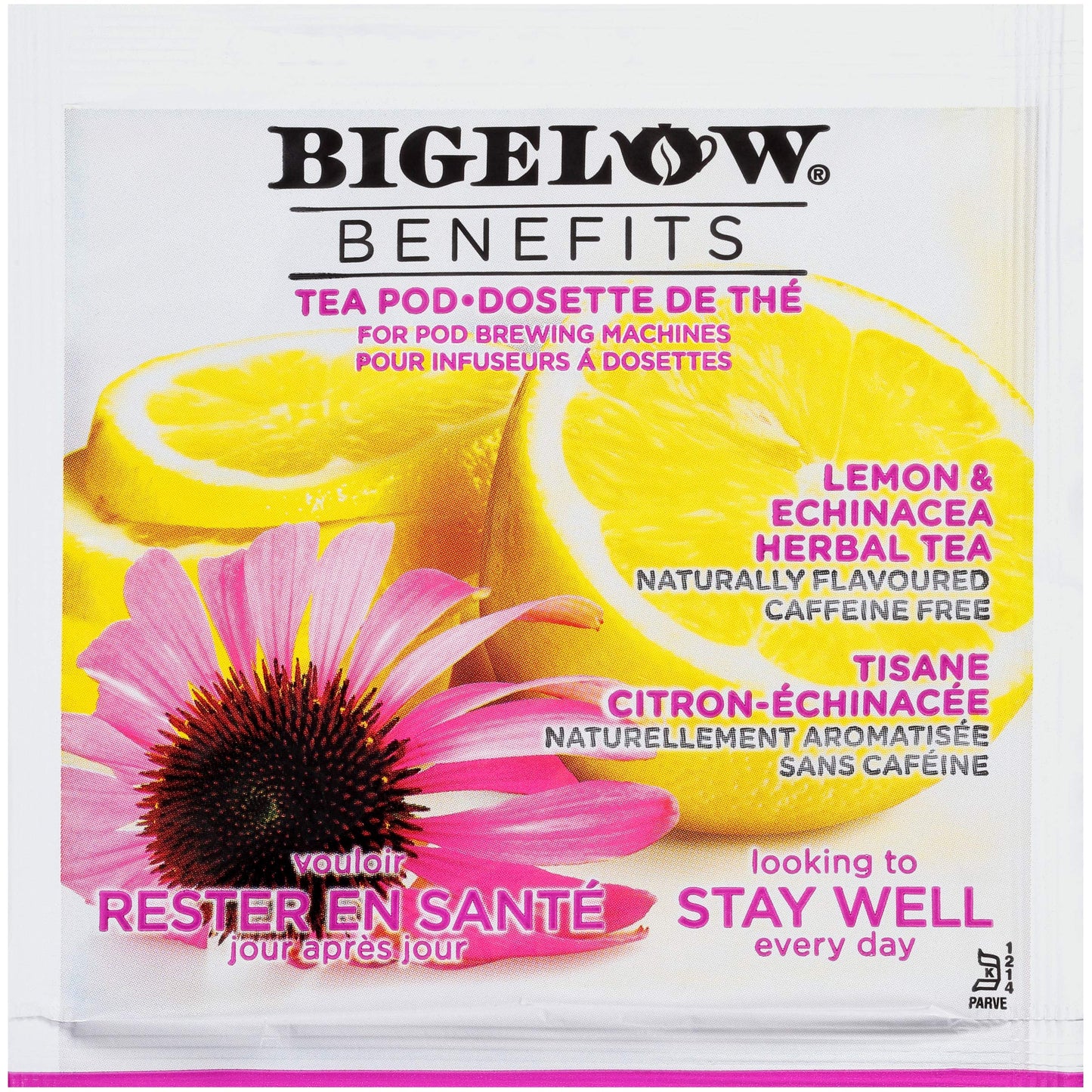 Bigelow Benefits Stay Well Lemon and Echinacea Herbal Tea Pods, 16-Count Box (Pack of 1) Caffeine-Free Individual Herbal Tisane Bags, for Hot Tea or