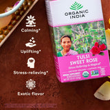 Organic India Tulsi Sweet Rose Herbal Tea - Holy Basil Leaf, African Basil, Chamomilie, Lemon Myrtle, Stress Relieving, Immune Support, USDA Certified