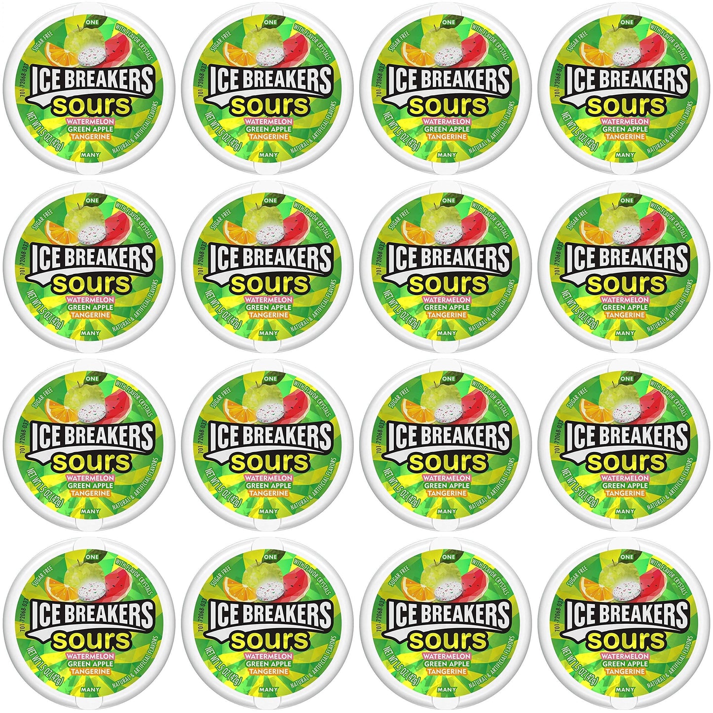 Ice Breakers Sours ( Green Apple, Tangerine, Watermelon), 1.5-Ounce Canisters (Pack of 16)