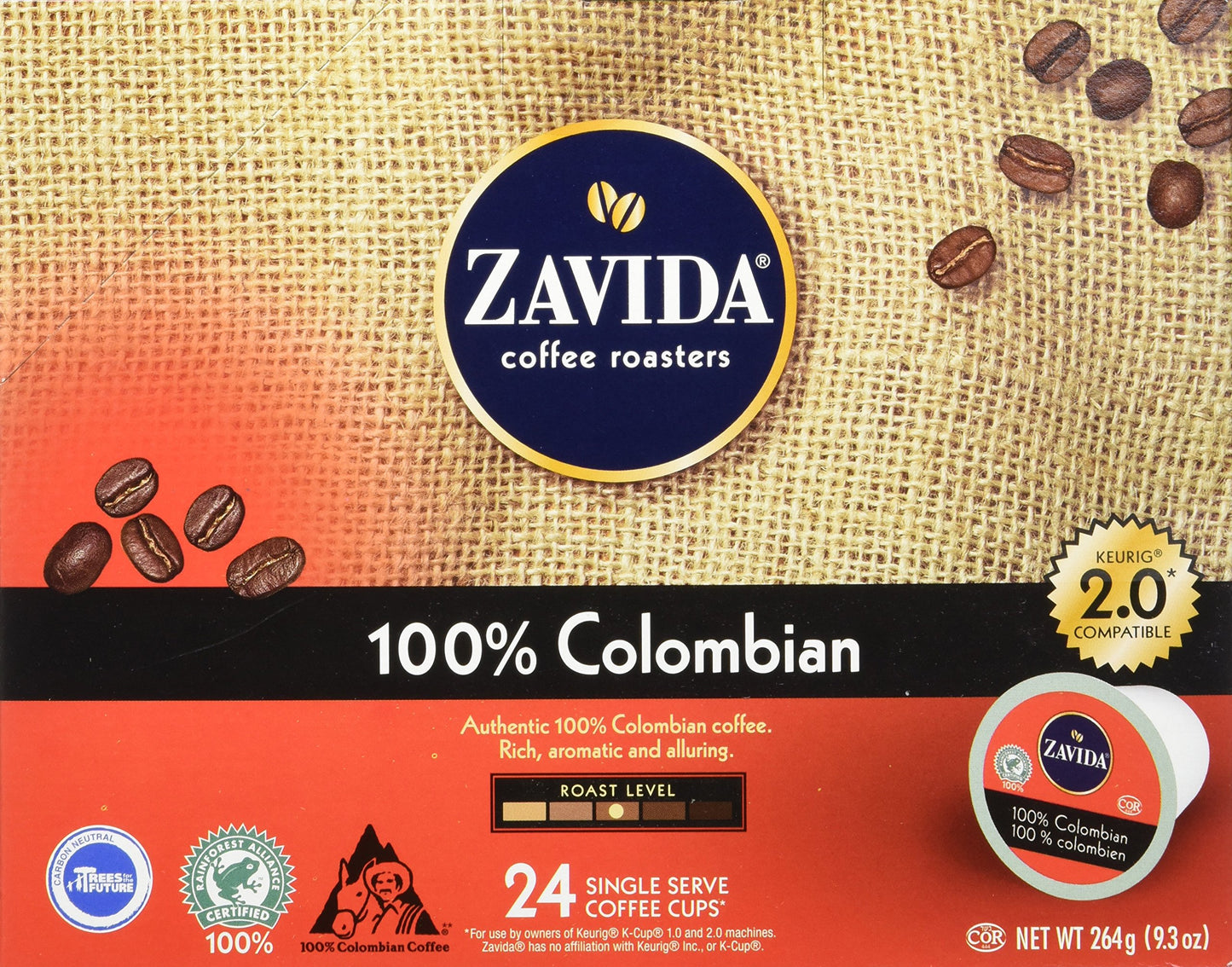 Zavida Coffee Roasters 100-Percent Colombian Coffee Capsule, Compatible with Keurig K-Cup Brewers, 24-Count