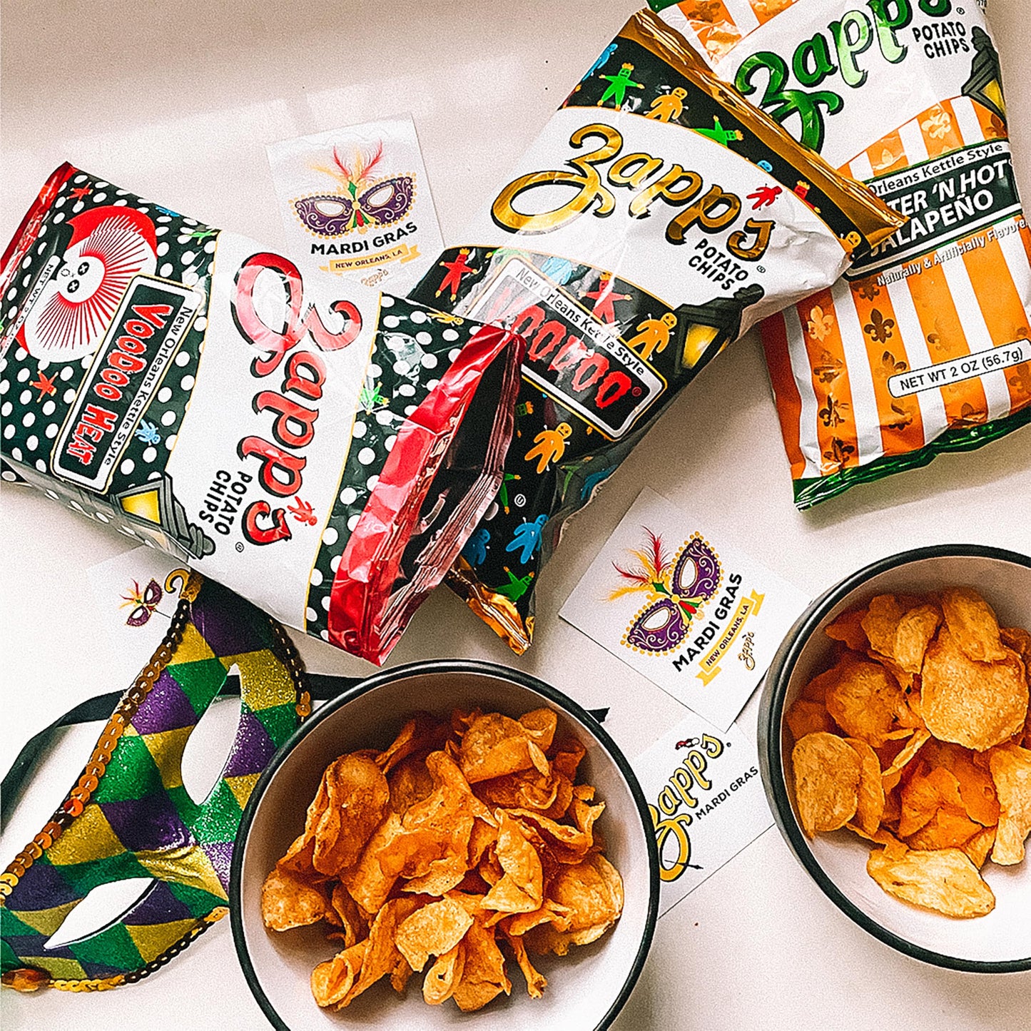 Zapp's New Orleans Voodoo Potato Chips, 42 Count - Crunchy, Gluten Free Snack with Salt, Vinegar, and Smoky BBQ Flavors