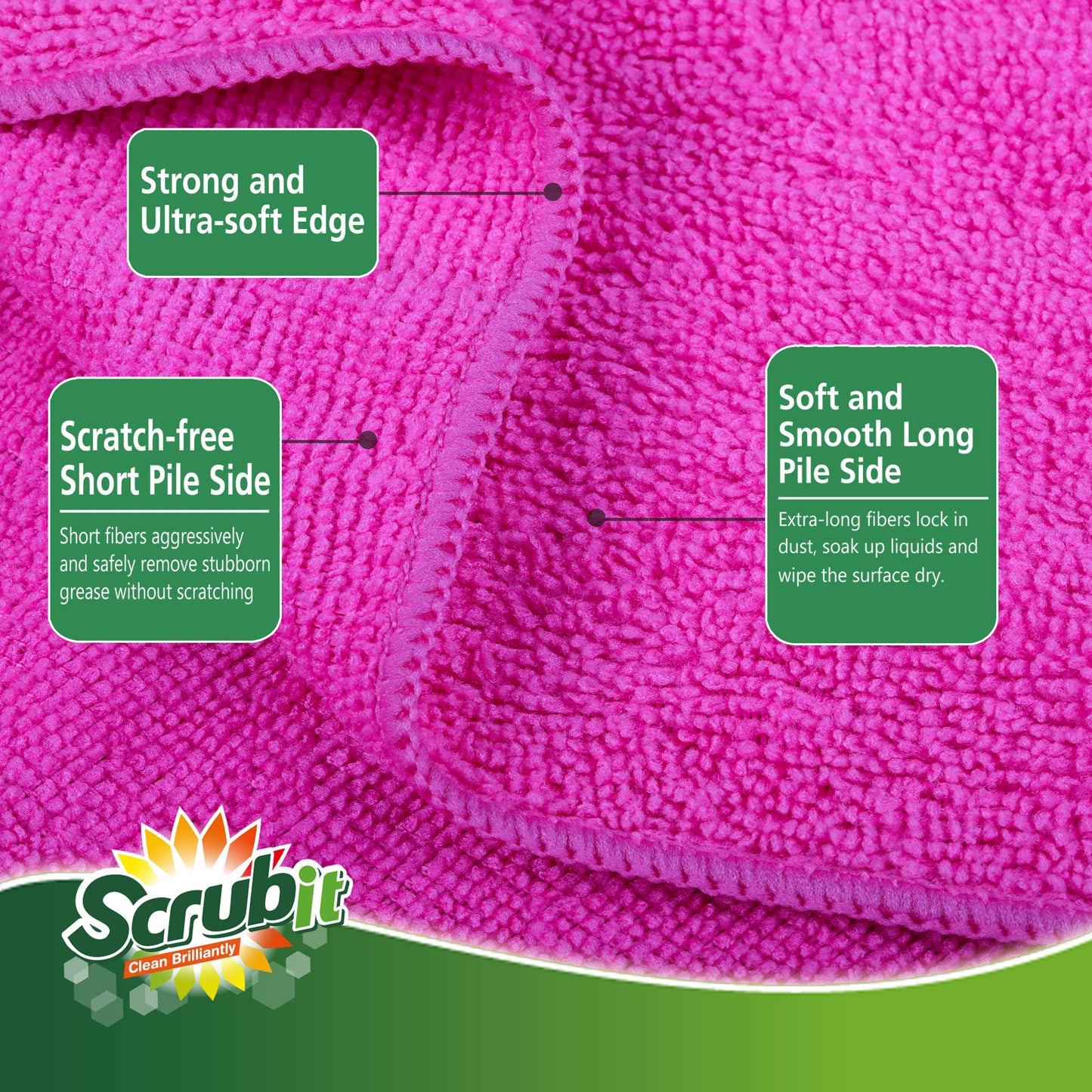 SCRUBIT Microfiber Cleaning Cloth Lint Free Towels for House, Kitchen, Cars, Windows -Ultra Absorbent and Super Soft Wash Cloths (24 Pack)