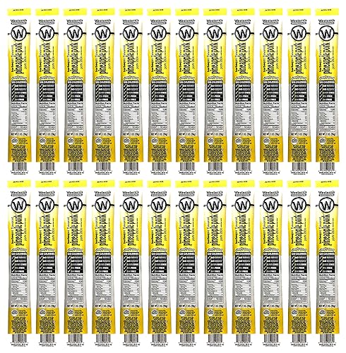 Western's Smokehouse Meat Sticks Barbeque & Pineapple Pork Jerky Sticks - Pack of 24 Meat Sticks Individually Wrapped (1.0 Ounce) Gluten-Free