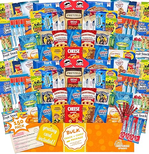 Snack Box Variety Pack (150 Count) - Bulk Snacks Variety Pack for Adults, Kids and Teens - Chips, Cookies and Bars - Care Package for College