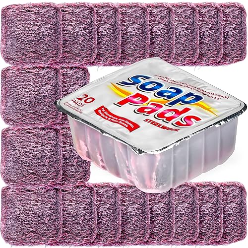 SteadMax 20 Pack Steel Wool Soap Pads, Pre-Soaped Metal Scouring Pads for Easy Cleaning of Dishes, Pans, Ovens and Pots