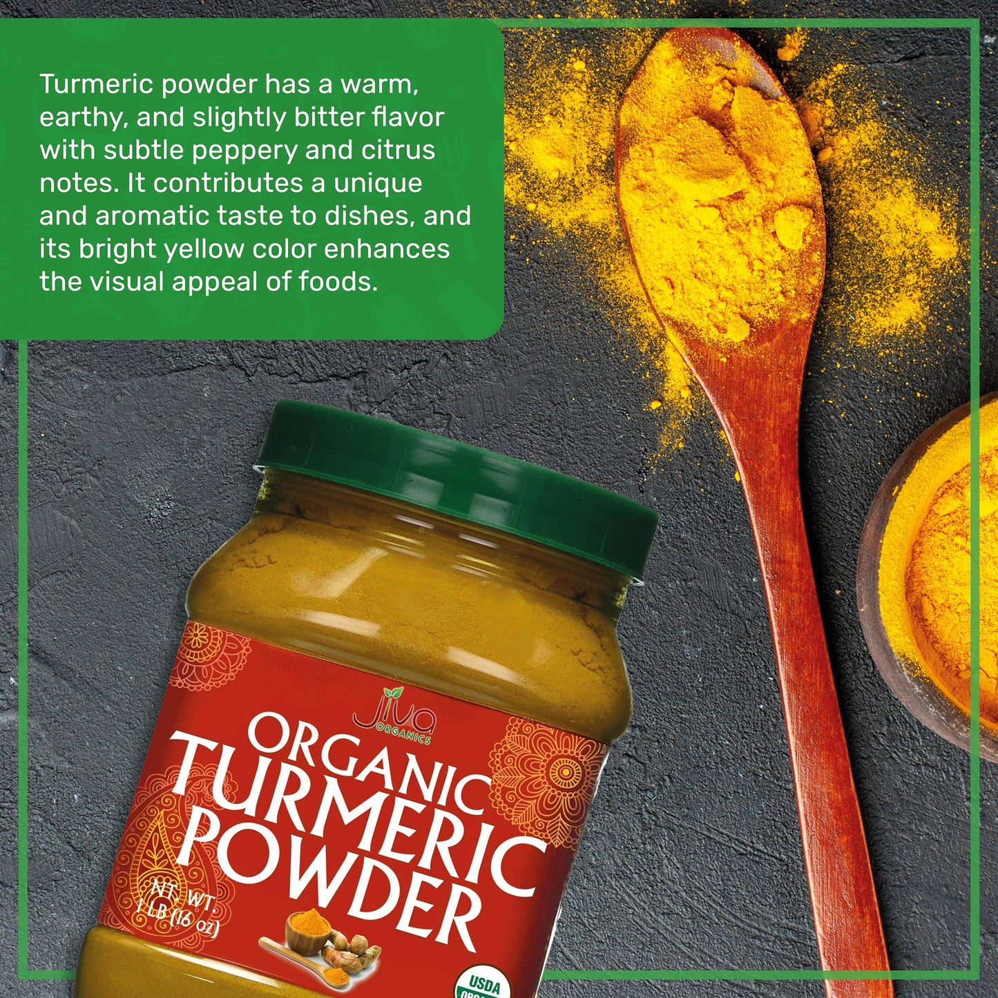 Organic Turmeric Powder 1 Pound Jar by Jiva Organics - 100% Raw with Curcumin - Lab Tested & Reports Available - Raw from India