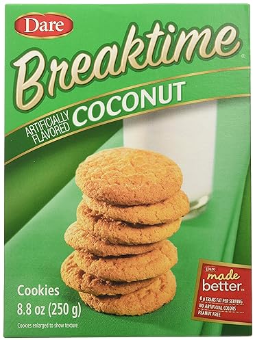 Dare Foods Breaktime Coconut Cookies - Indulgent Cookie Made With Real Coconut - Delicious Snack, Dessert and More - No Artificial Colors, No
