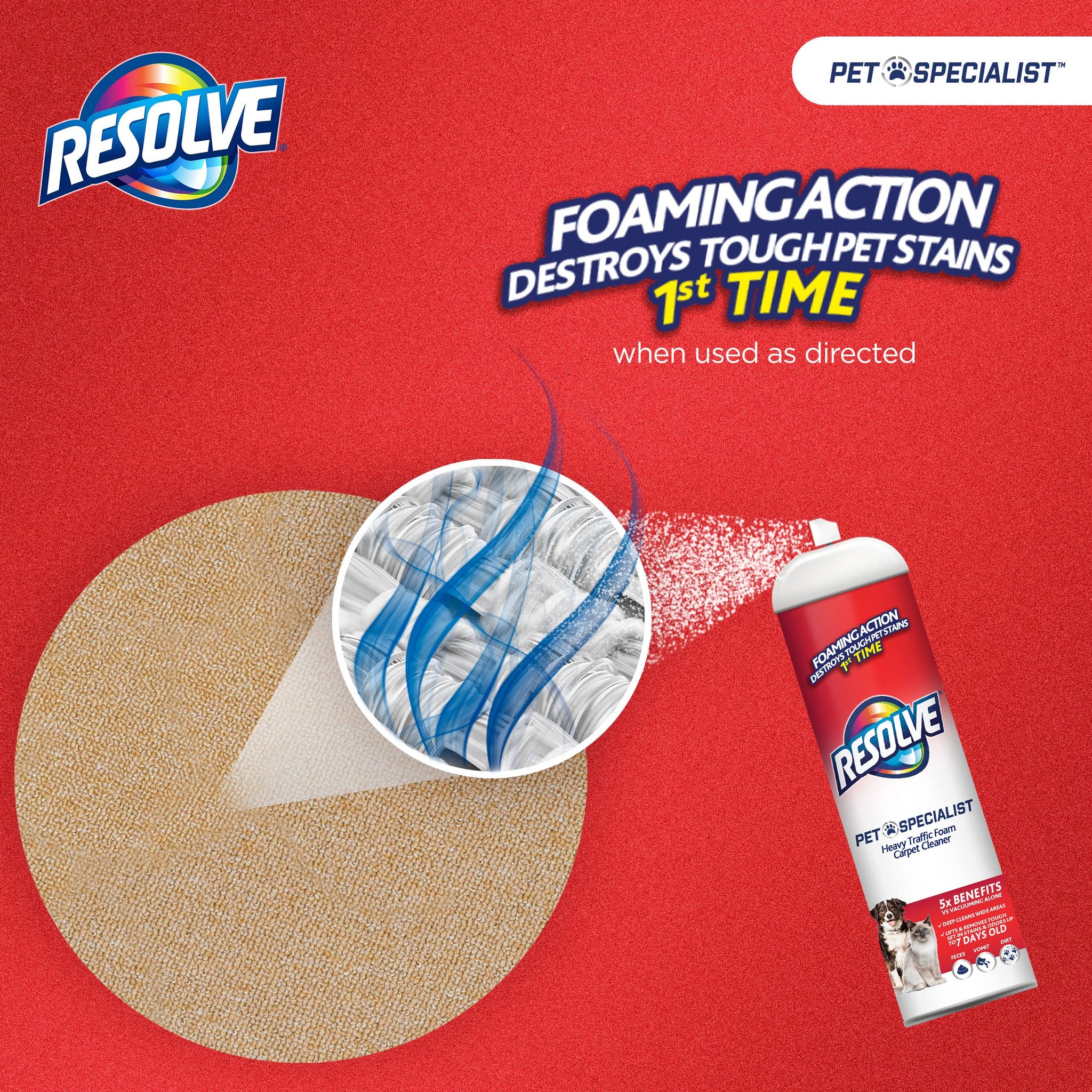 Resolve Pet Specialist Easy Clean Brushing Kit includes High Traffic Foam Carpet Cleaner, Pet Stain and Odor Remover, 22oz