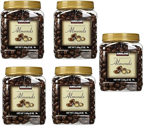 Kirkland Signature Milk Chocolate Roasted Almonds 3 LBS (48 Oz) JAR, GJyubF 5 Pack