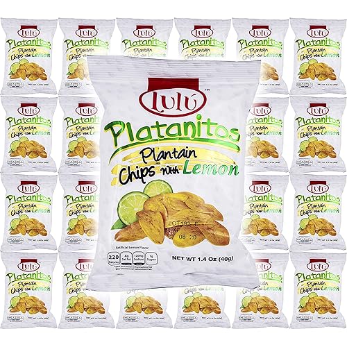 LULU Platanitos, Plantain Chips with Lemon, Gluten-Free, 1.4oz Bag (Pack of 24, Total of 33.6 Oz)