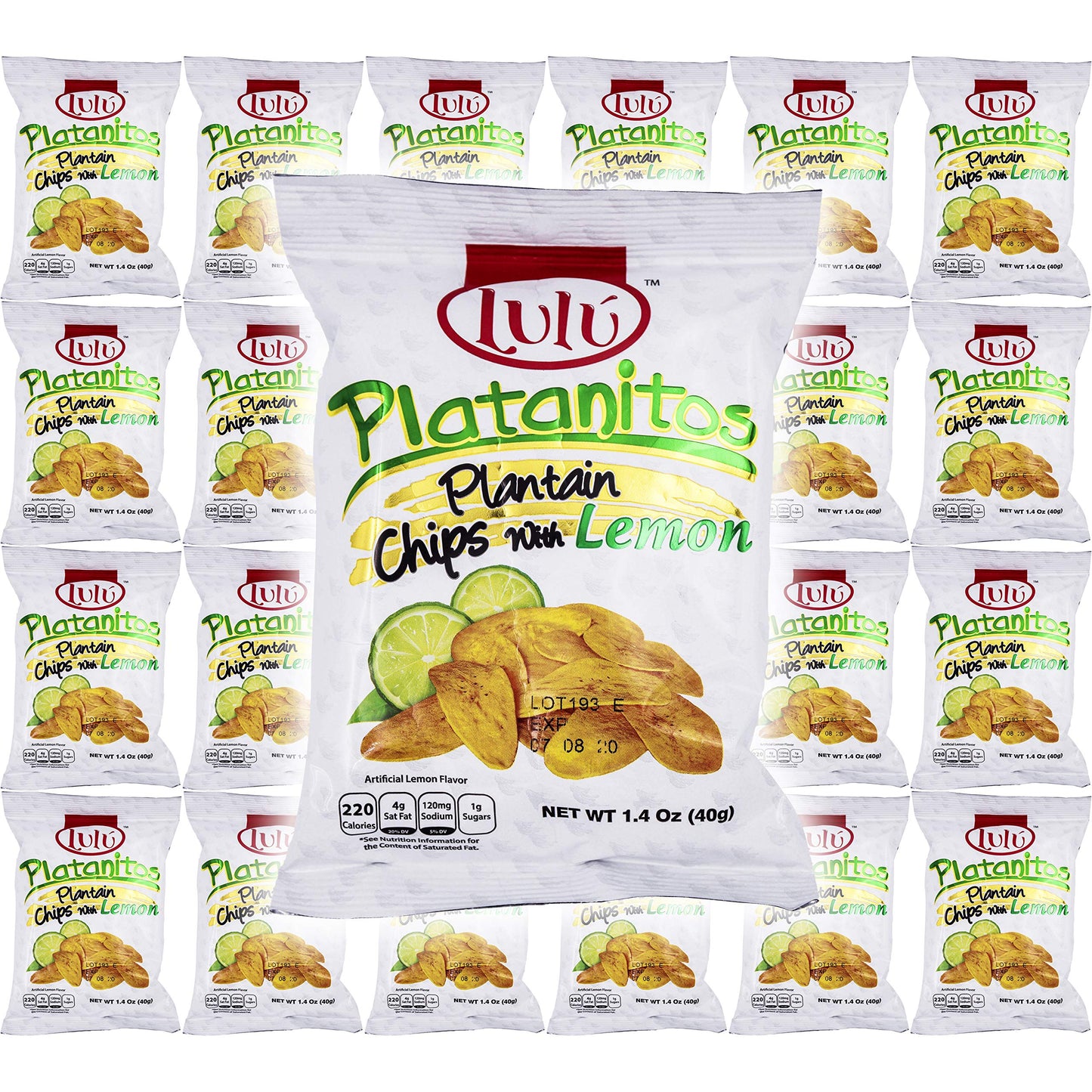 LULU Platanitos, Plantain Chips with Lemon, Gluten-Free, 1.4oz Bag (Pack of 24, Total of 33.6 Oz)