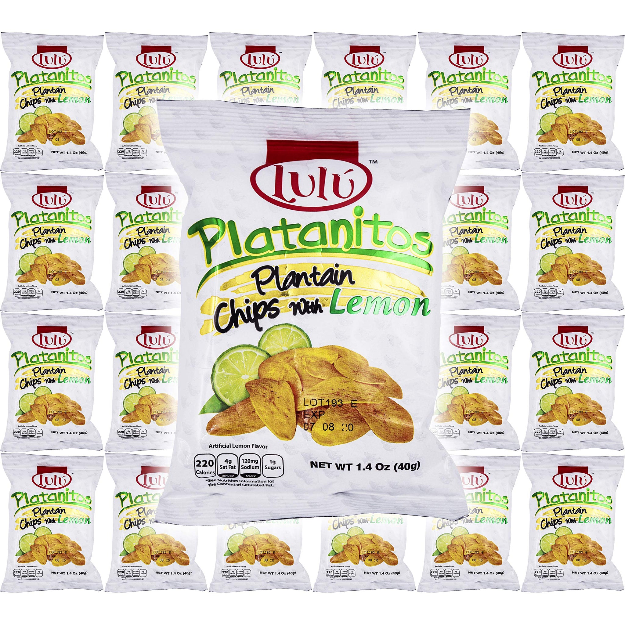 LULU Platanitos, Plantain Chips with Lemon, Gluten-Free, 1.4oz Bag (Pack of 24, Total of 33.6 Oz)